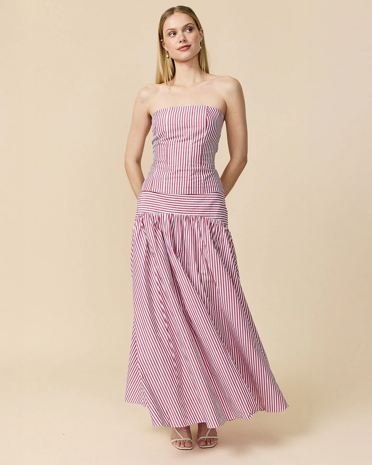 Women's Cotton Poplin Pinstripe Skirt Red Stripe - Image 2