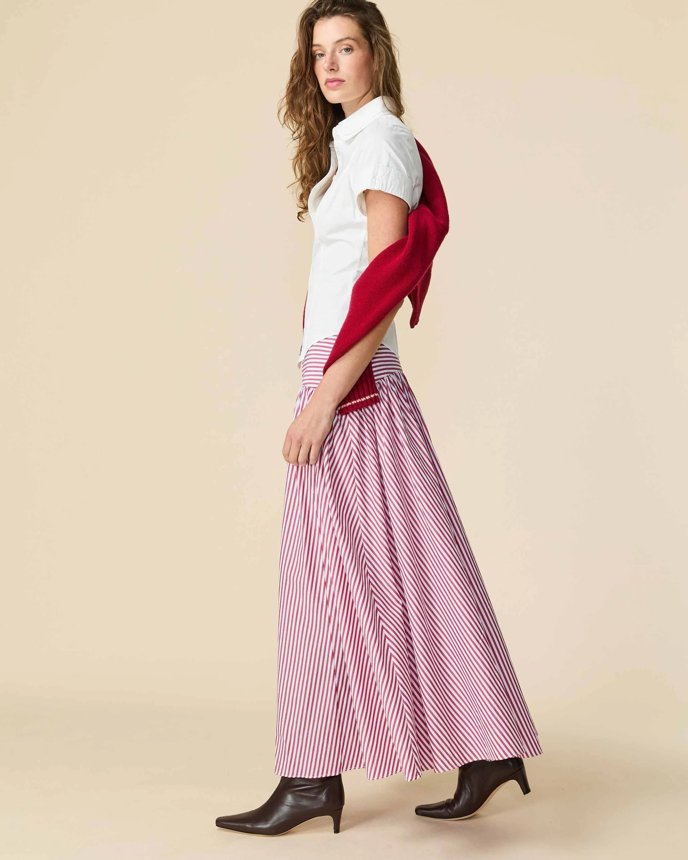 Women's Cotton Poplin Pinstripe Skirt Red Stripe - Image 8