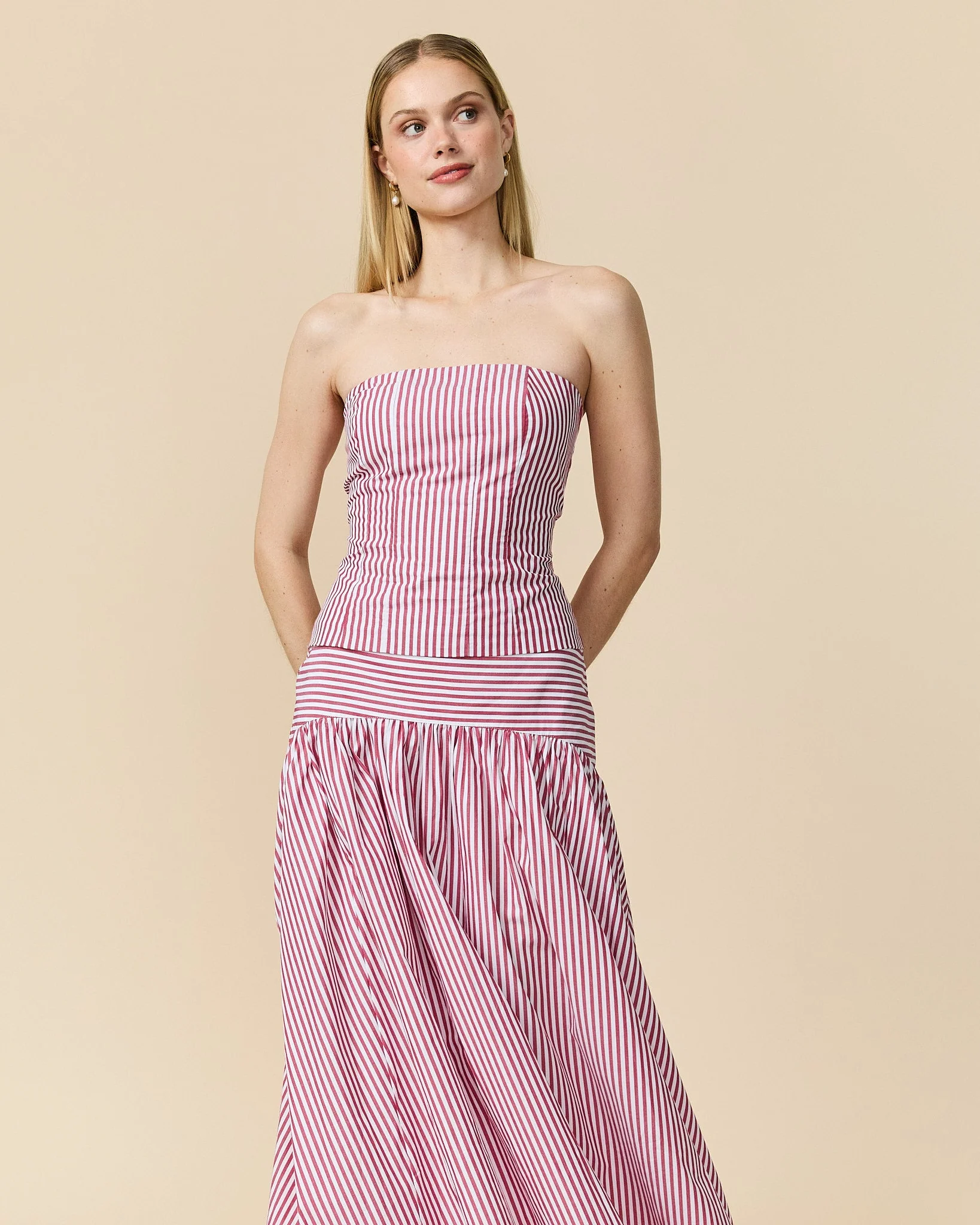 Women's Cotton Poplin Pinstripe Top Red Stripe - Image 2