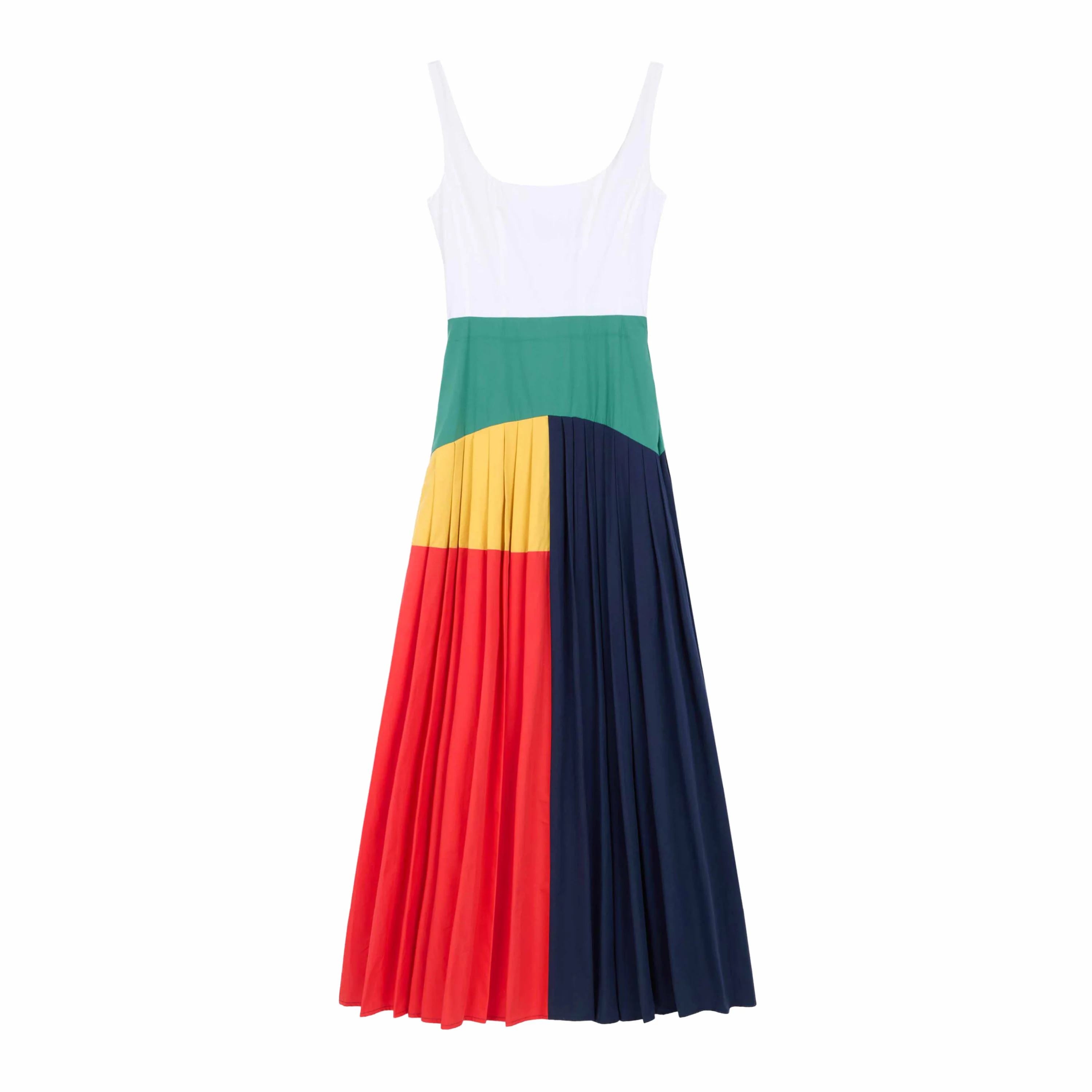 Women's Cotton Poplin Pleated Dress Colorblock