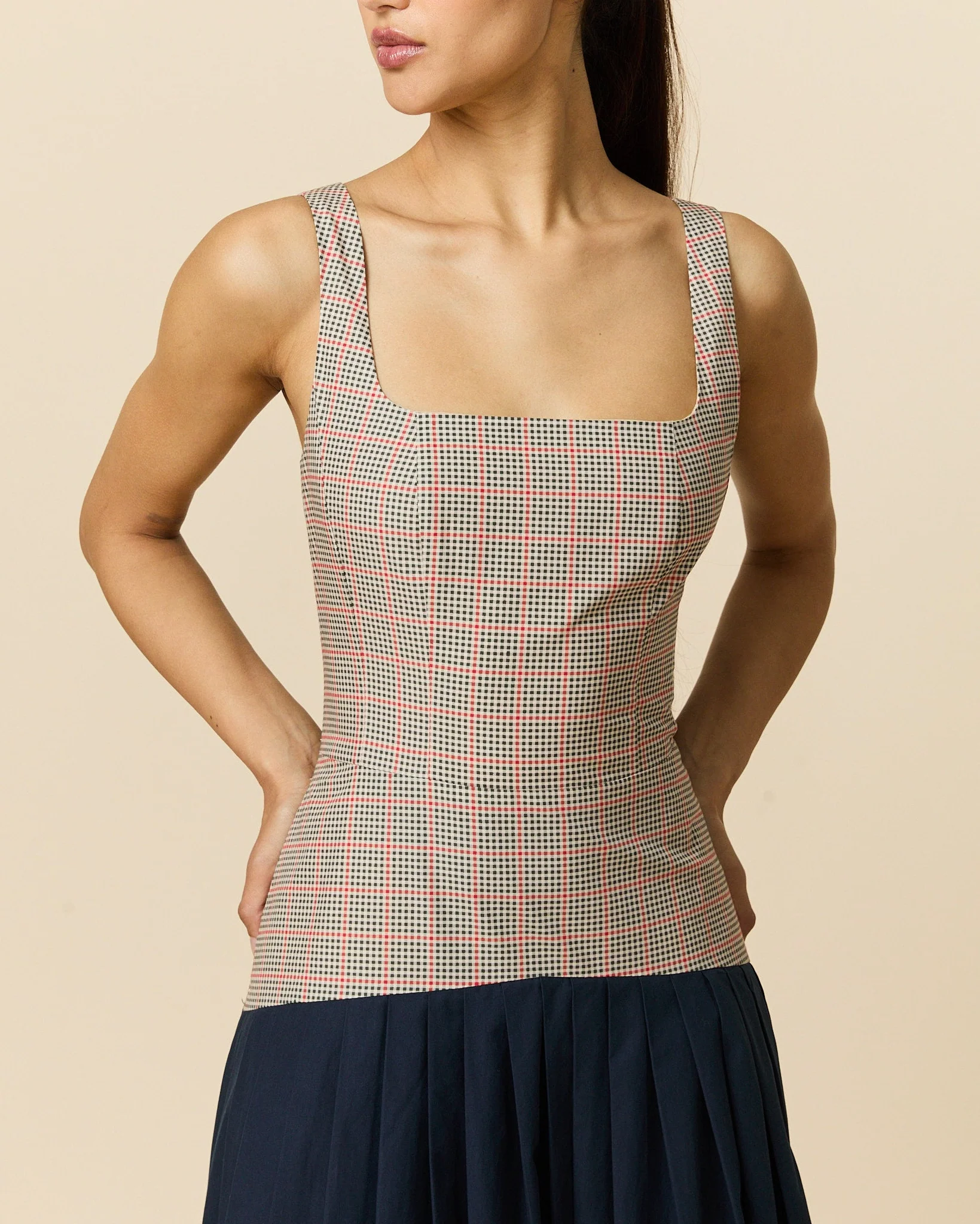 Women's Cotton Poplin Pleated Dress Navy - Image 2