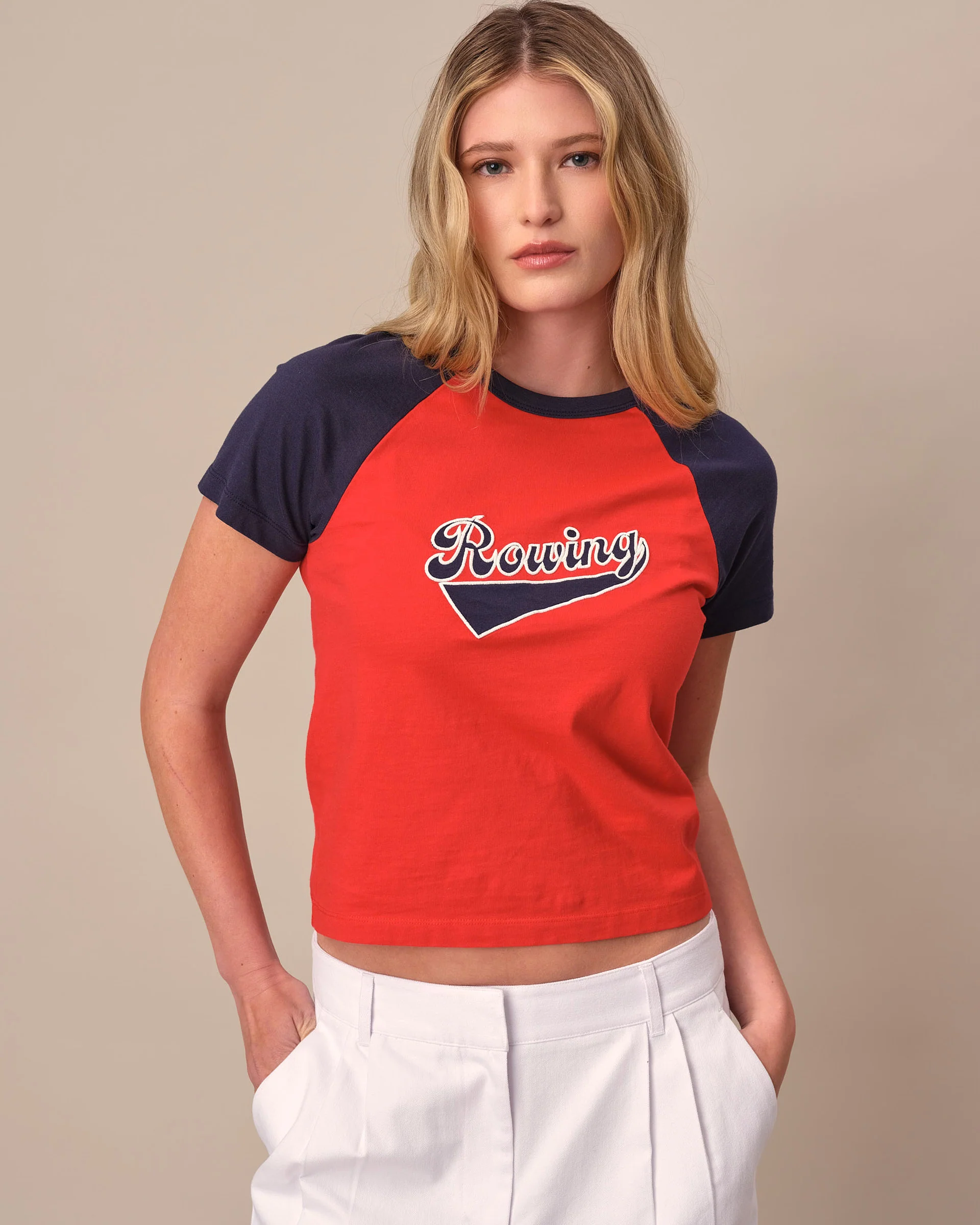 Women's Cotton Raglan Rowing Tee Red