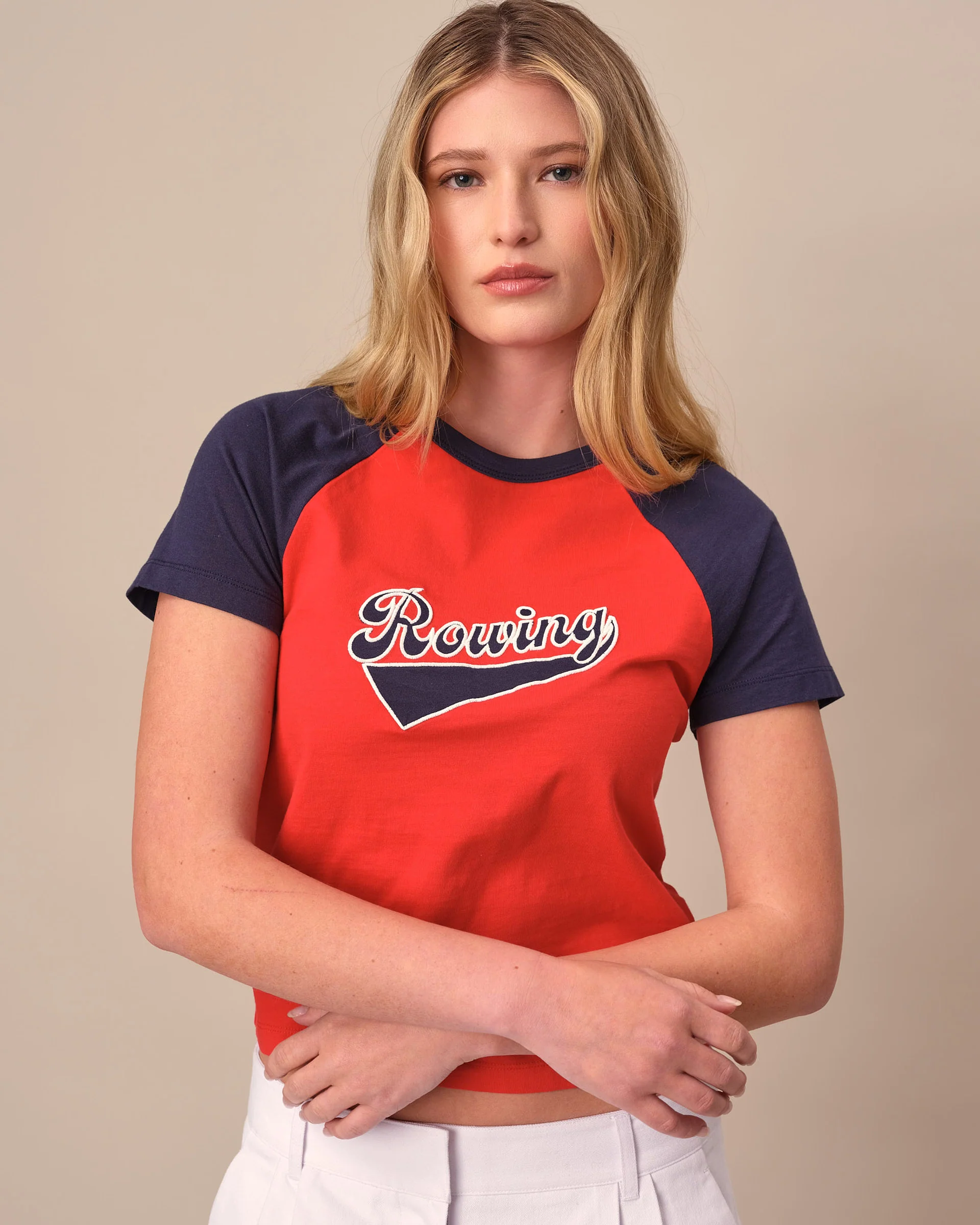 Women's Cotton Raglan Rowing Tee Red - Image 3