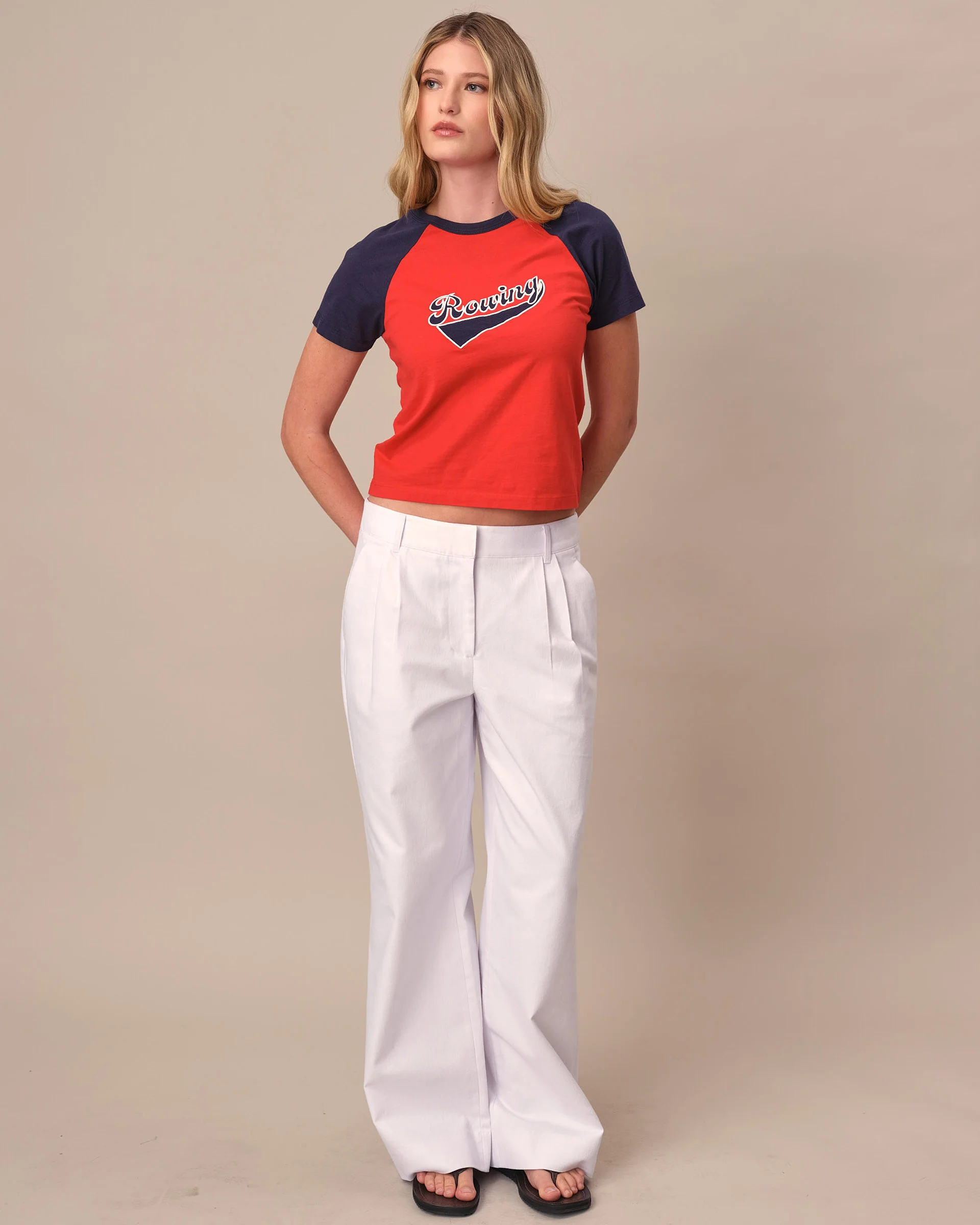 Women's Cotton Raglan Rowing Tee Red - Image 4