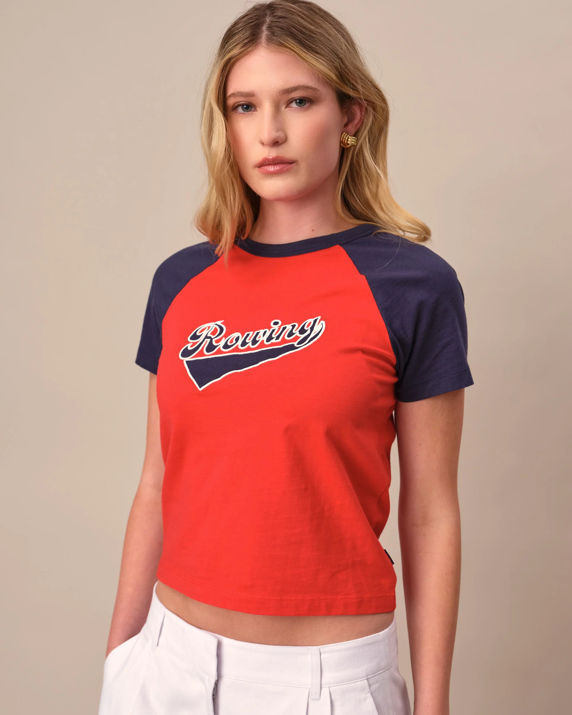Women's Cotton Raglan Rowing Tee Red - Image 5