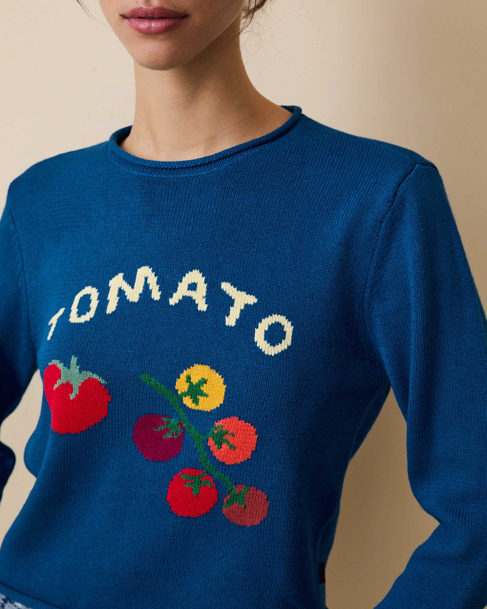 Cotton Ramie Tomato Sweater Blue - Image 3