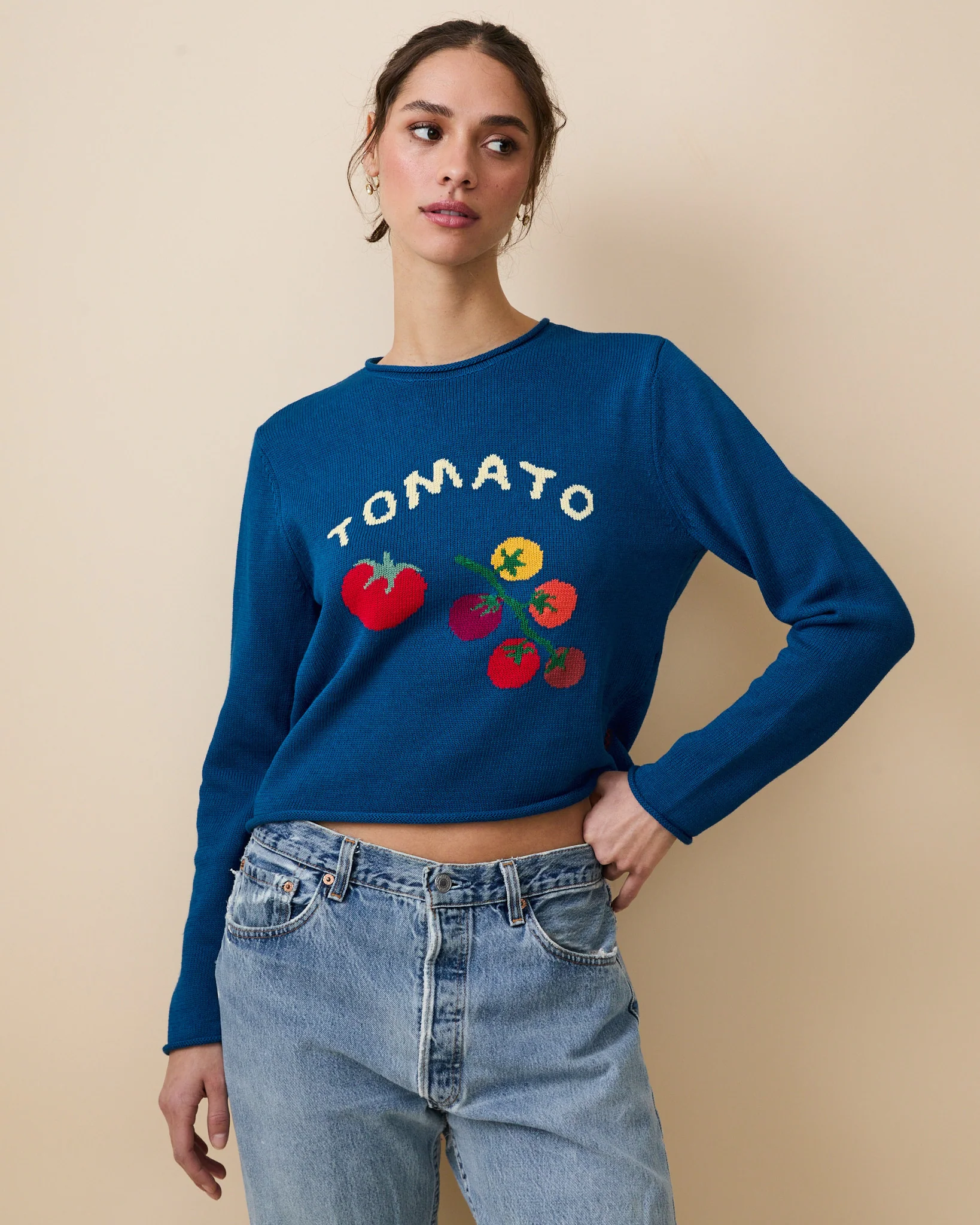 Cotton Ramie Tomato Sweater Blue - Image 4
