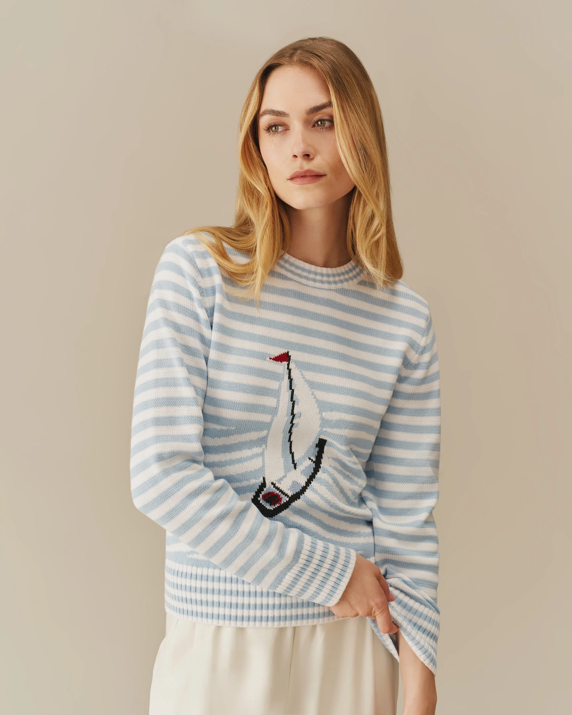 Cotton Sailboat Striped Sweater Blue & White - Image 4