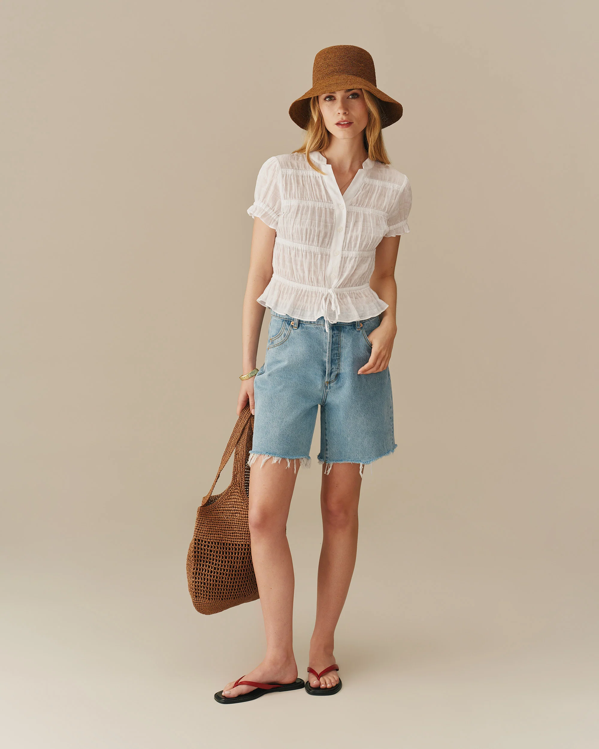 Women's Cotton Shirred Top White - Image 2