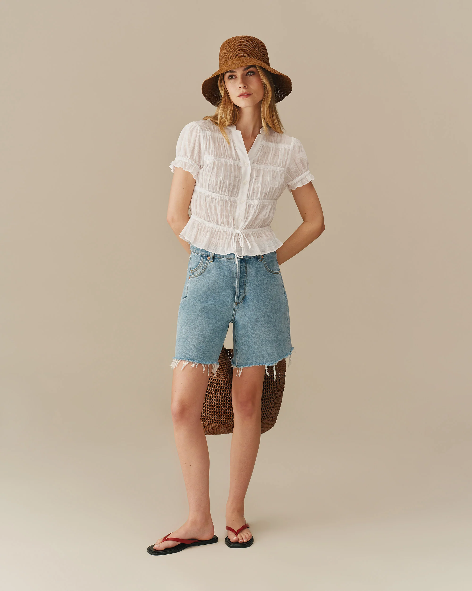 Women's Cotton Shirred Top White - Image 3
