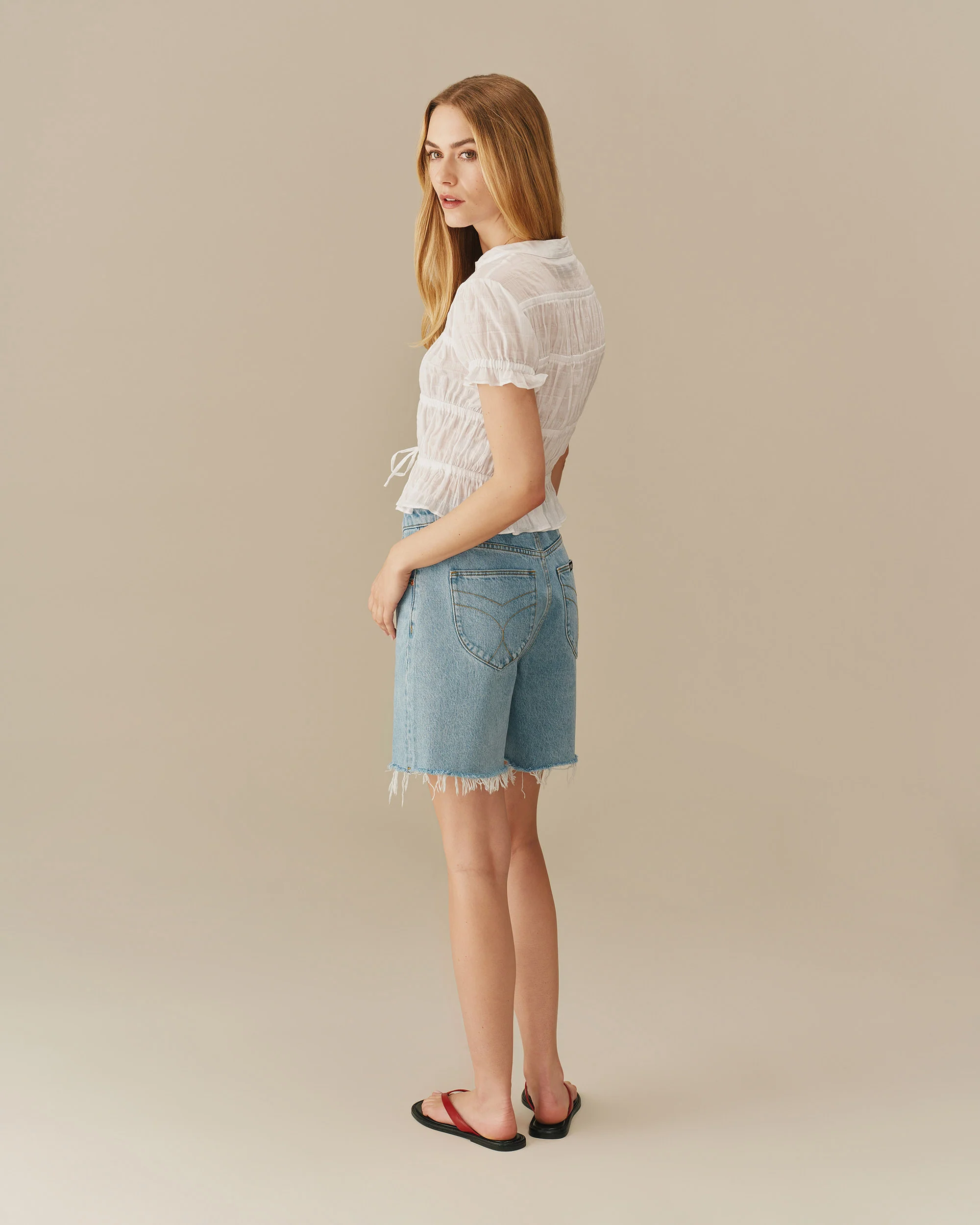 Women's Cotton Shirred Top White - Image 4