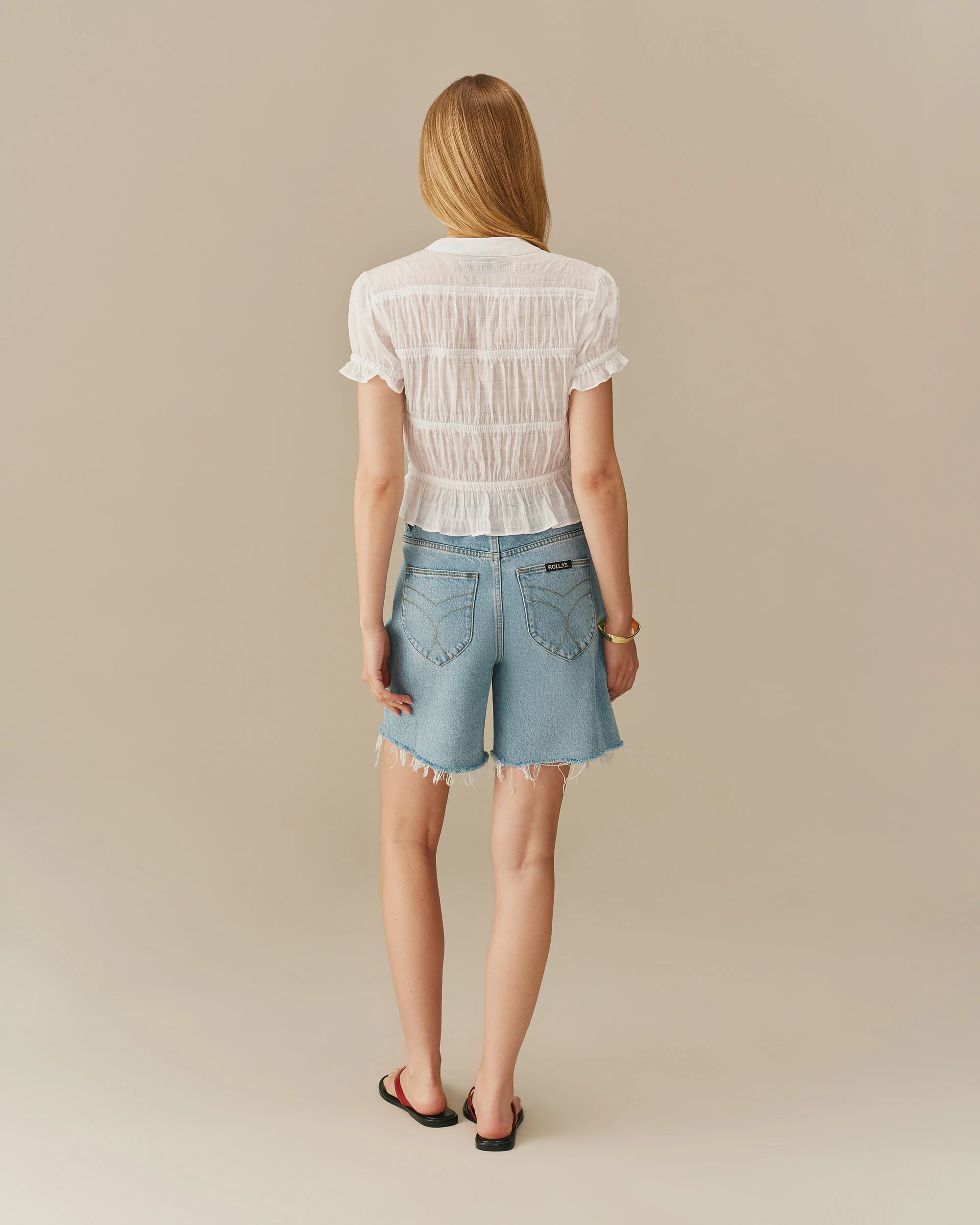 Women's Cotton Shirred Top White - Image 5