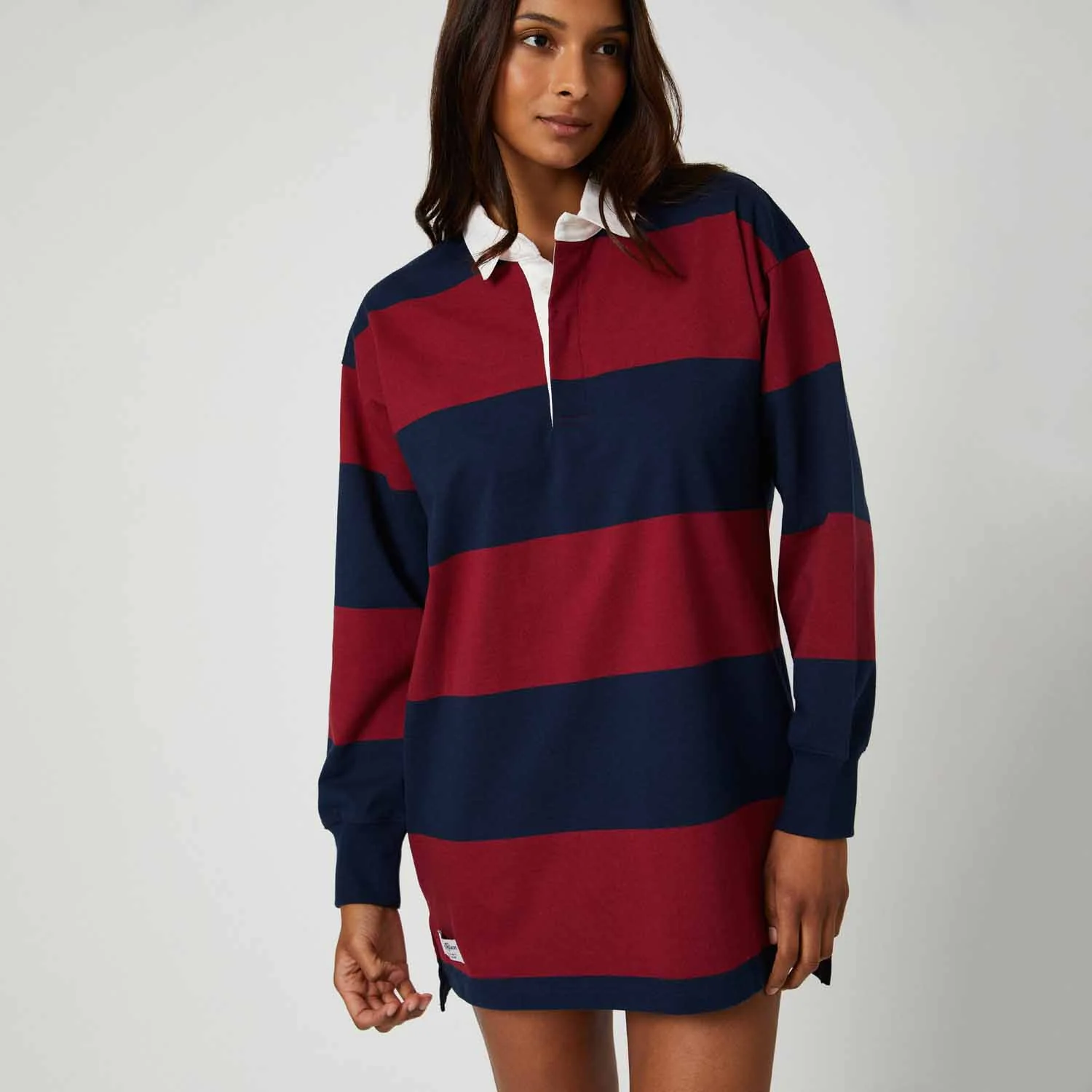 Women's Cotton Stripe Rugby Dress Navy Burgundy - Image 2