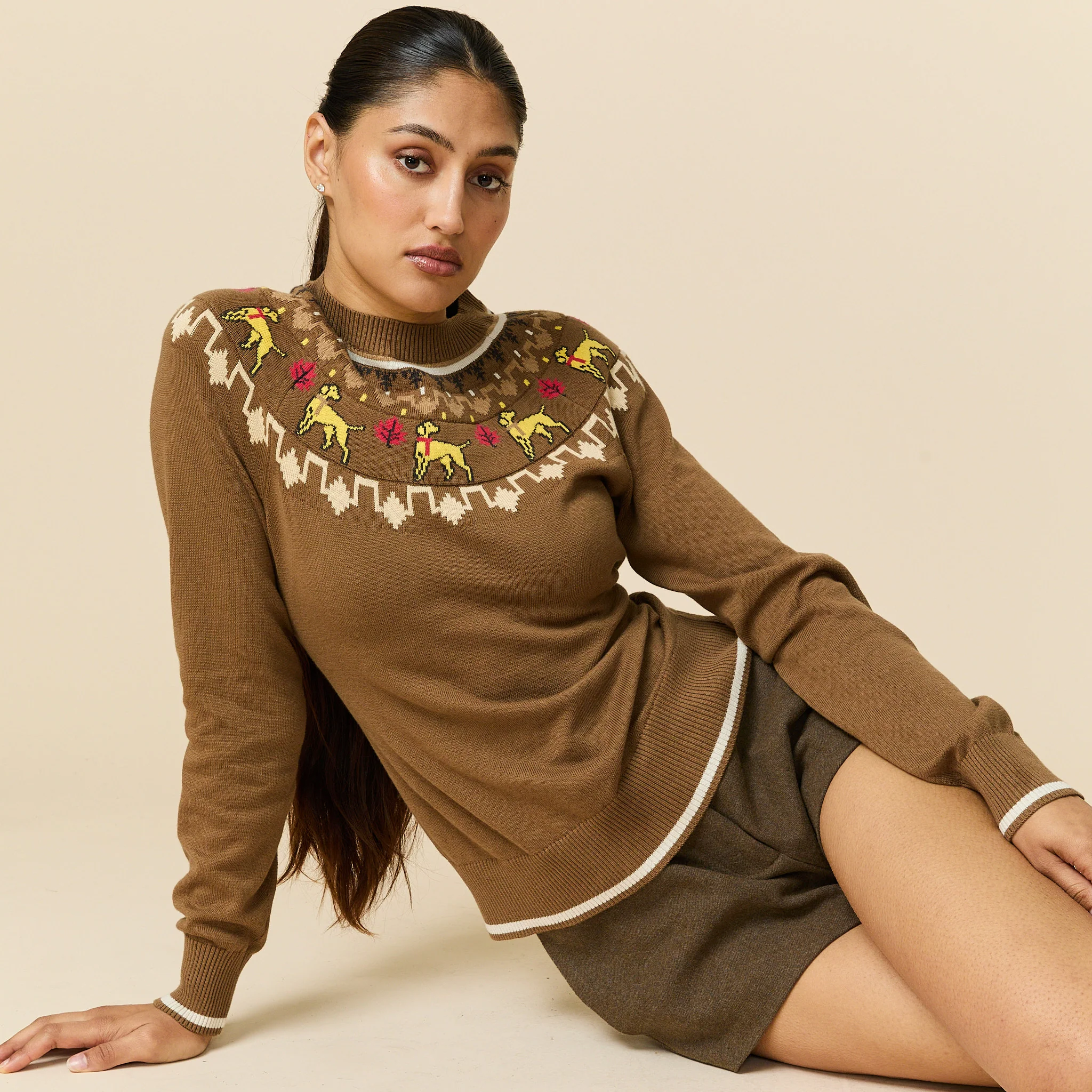 Cotton Thanksgiving Fairisle Sweater Brown - Image 2
