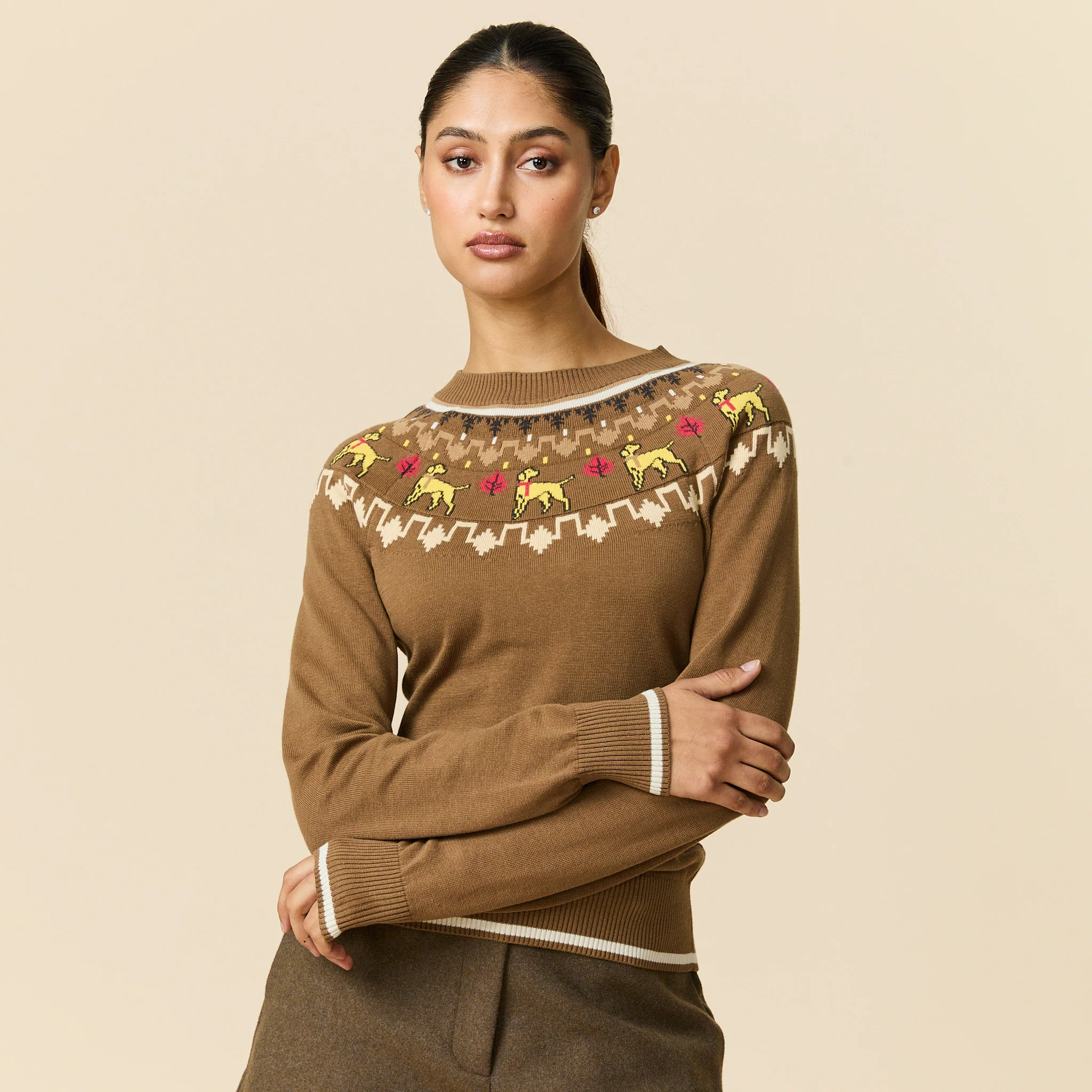 Cotton Thanksgiving Fairisle Sweater Brown - Image 3