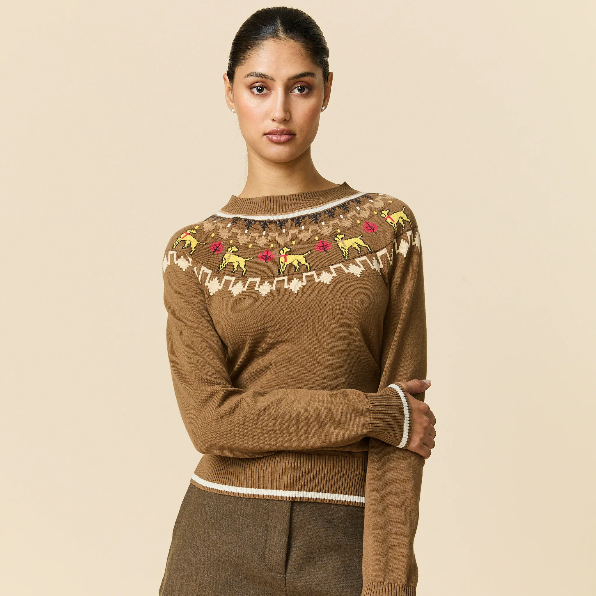 Cotton Thanksgiving Fairisle Sweater Brown - Image 6