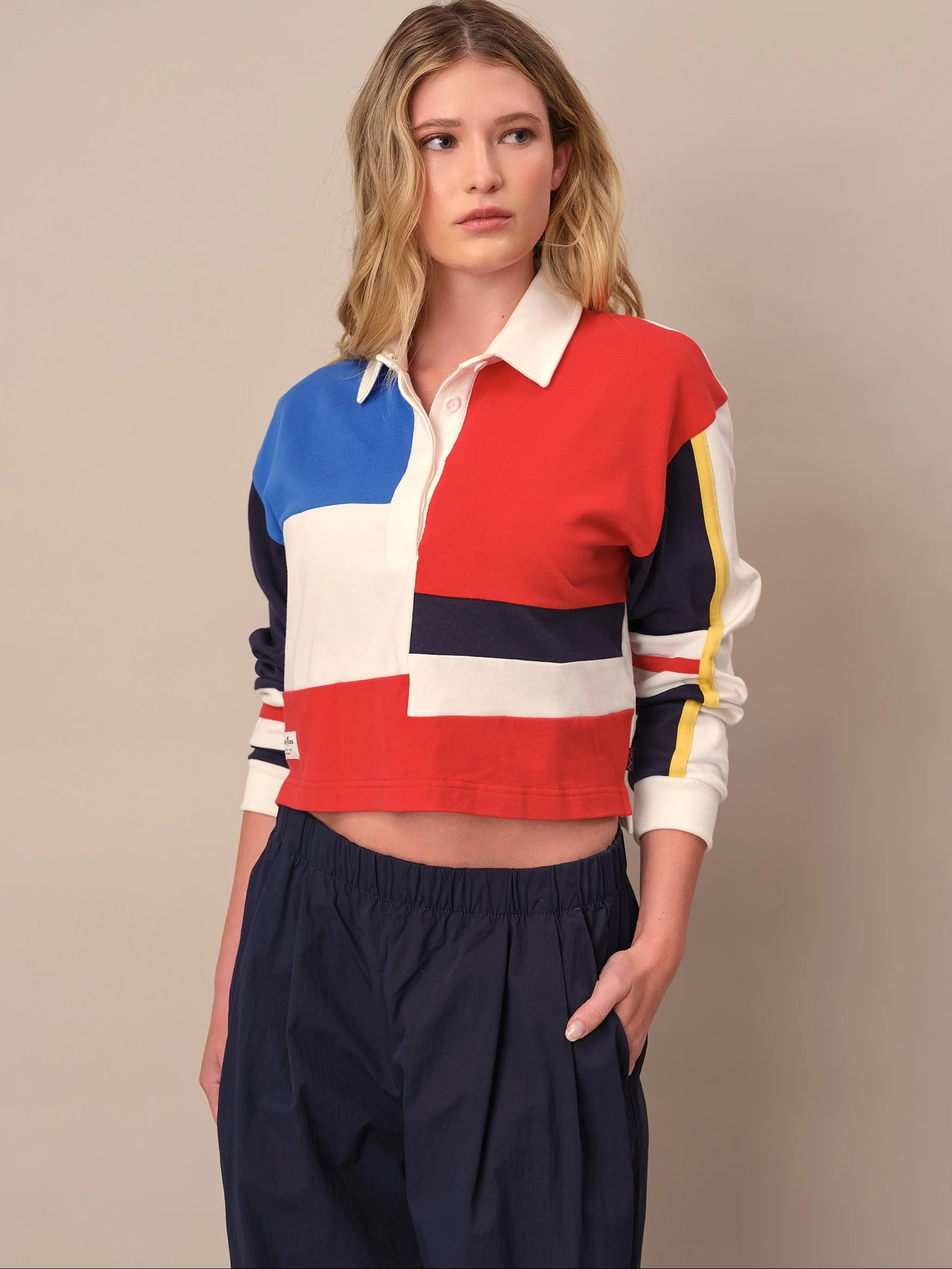 Cropped Color Block Rugby Primary Colorblock - Image 3