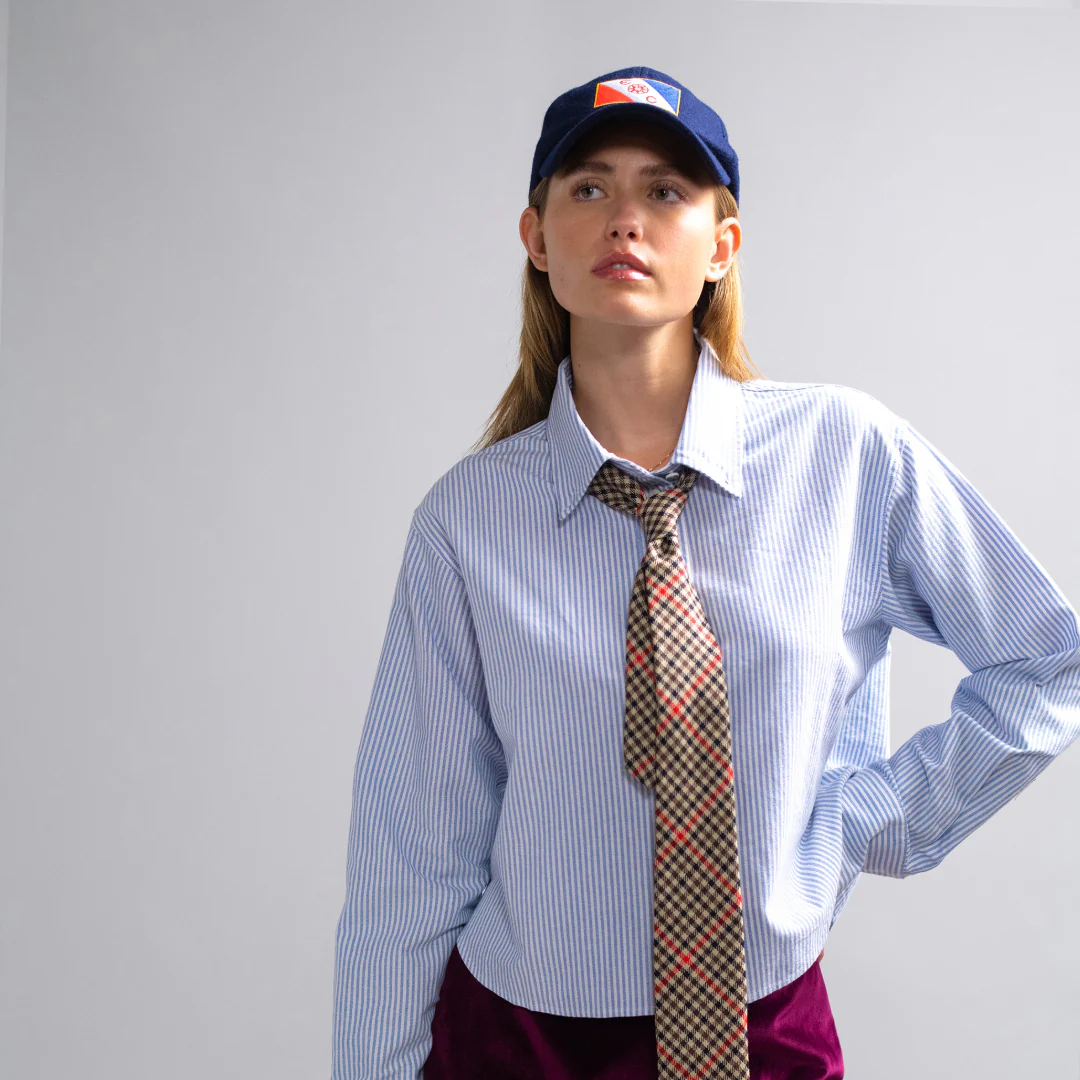 Women's Cropped Oxford Shirt Light Blue Stripe - Image 4