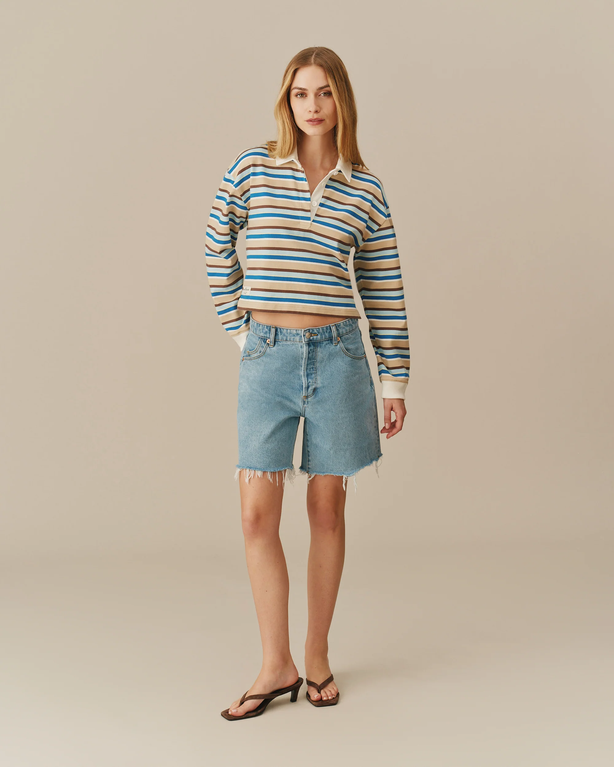 Cropped Striped Rugby Blue Brown Stripe - Image 2