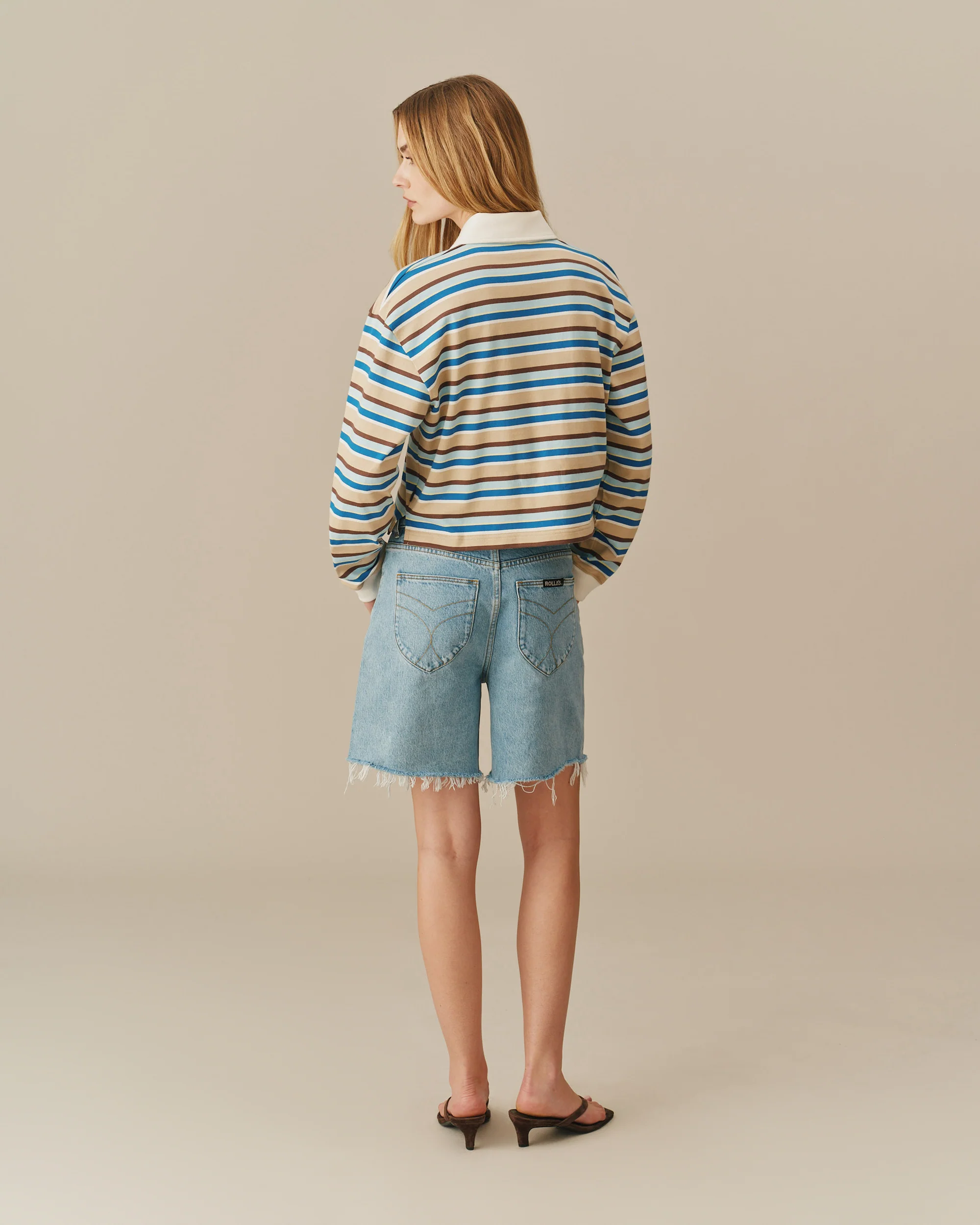 Cropped Striped Rugby Blue Brown Stripe - Image 4