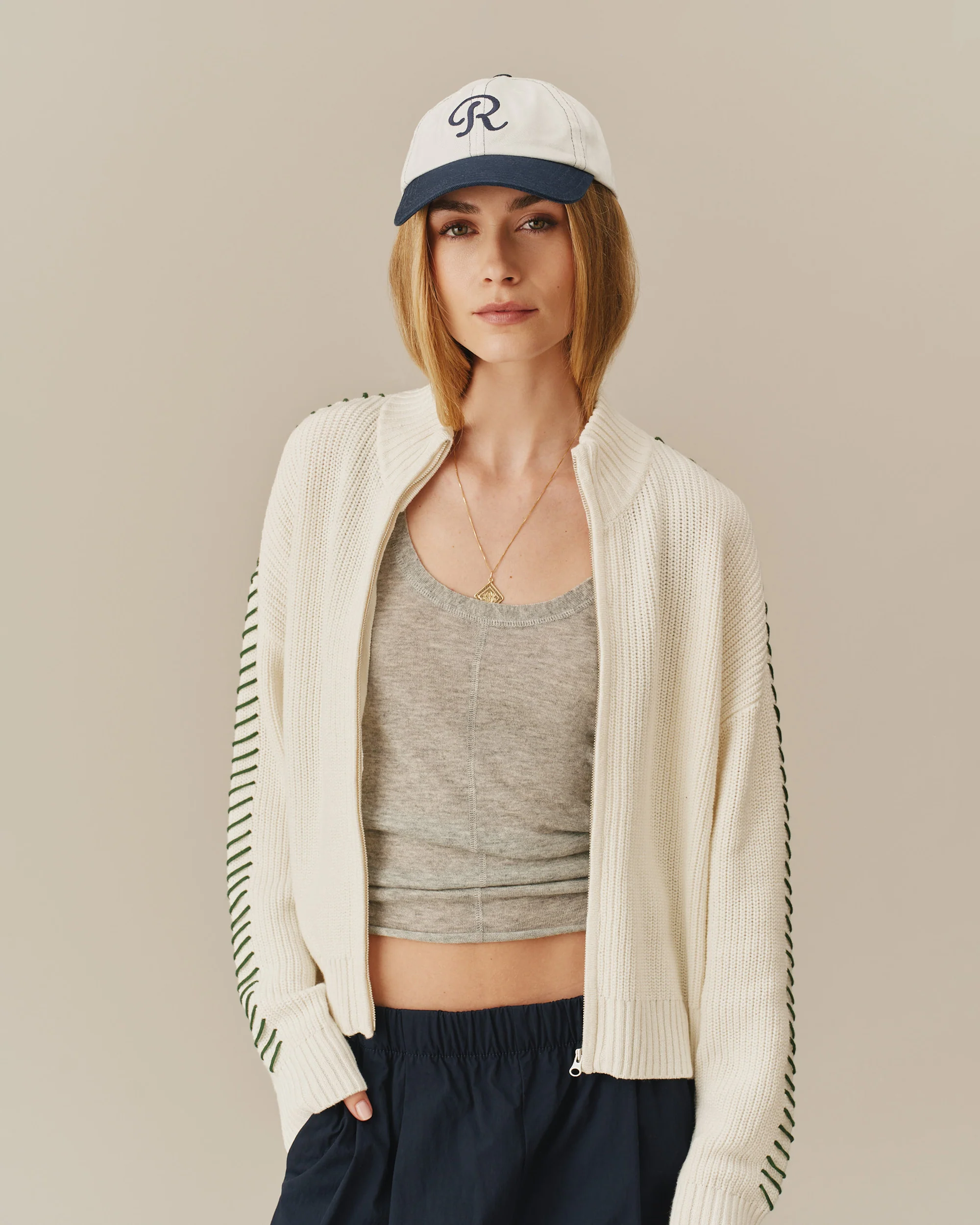 Cropped Zip Through Sweater White