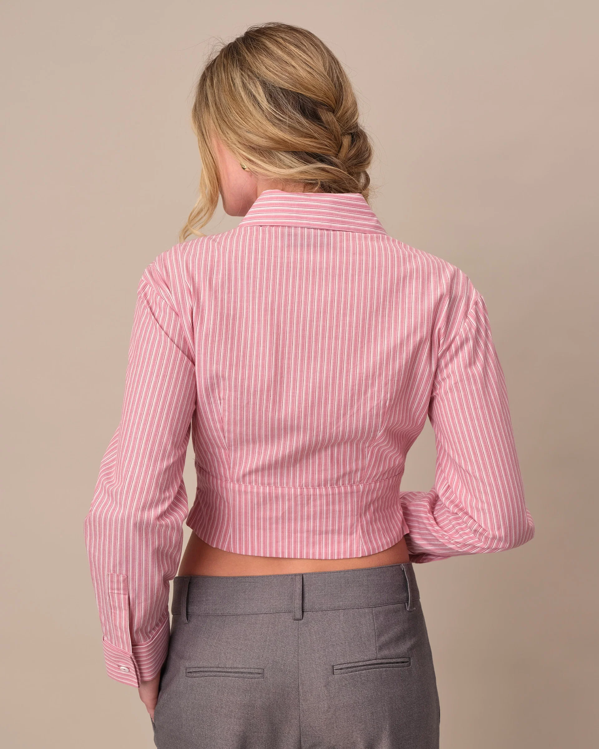 Women's Cummerbund Striped Button Down Shirt Pink - Image 5