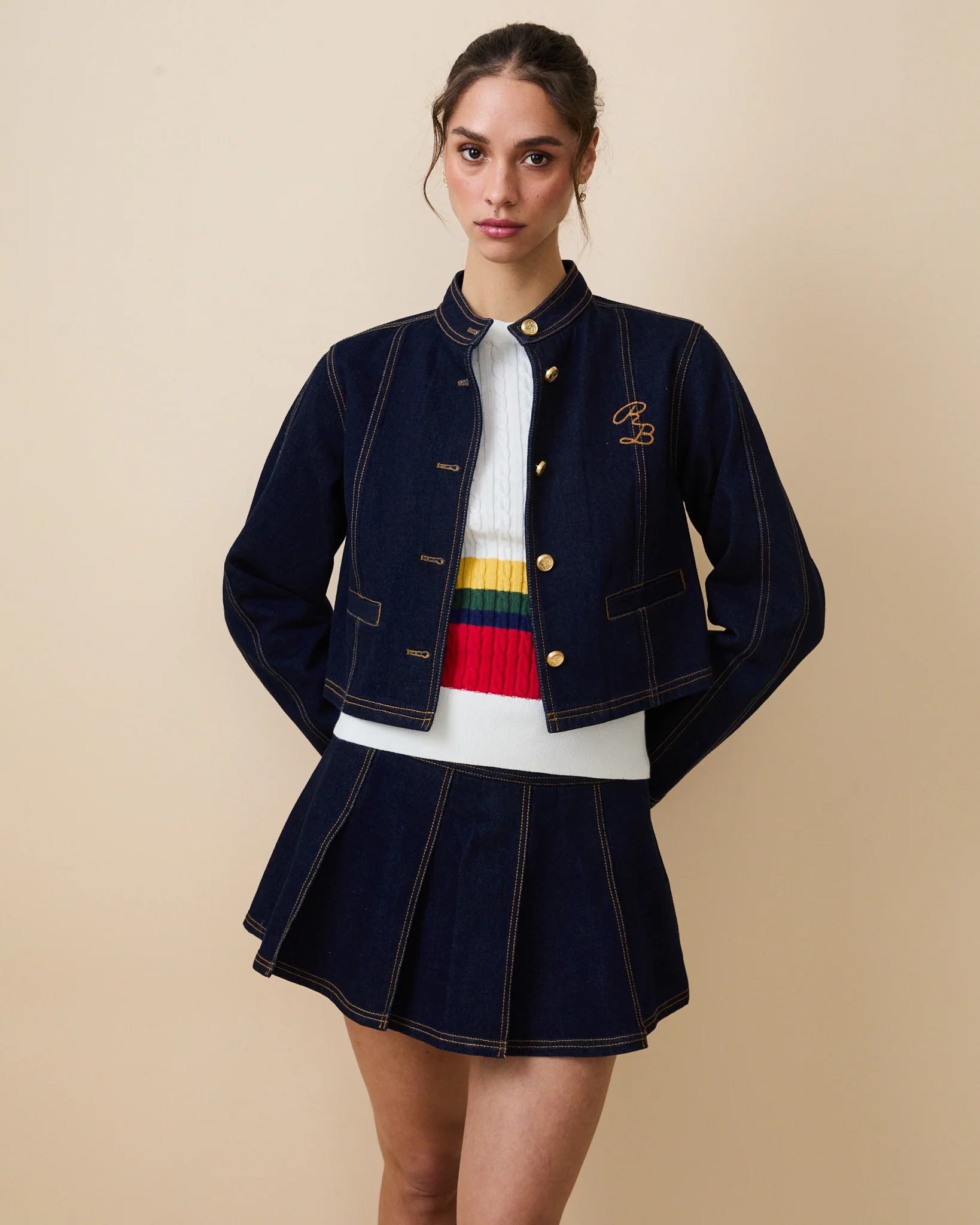 Women's Denim Pleated Mini Skirt Rinse Wash - Image 5