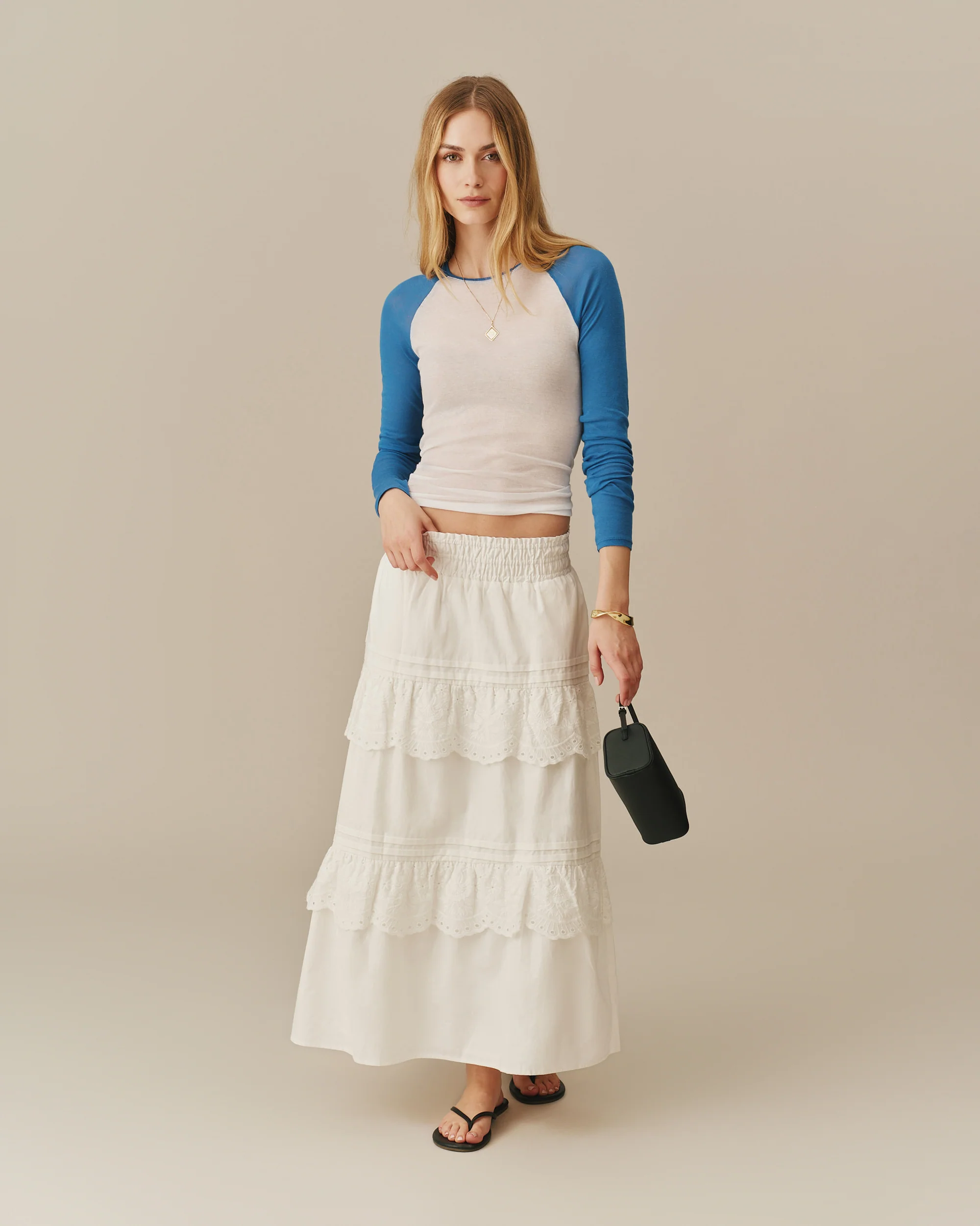 Women's Eyelet Tiered Skirt White