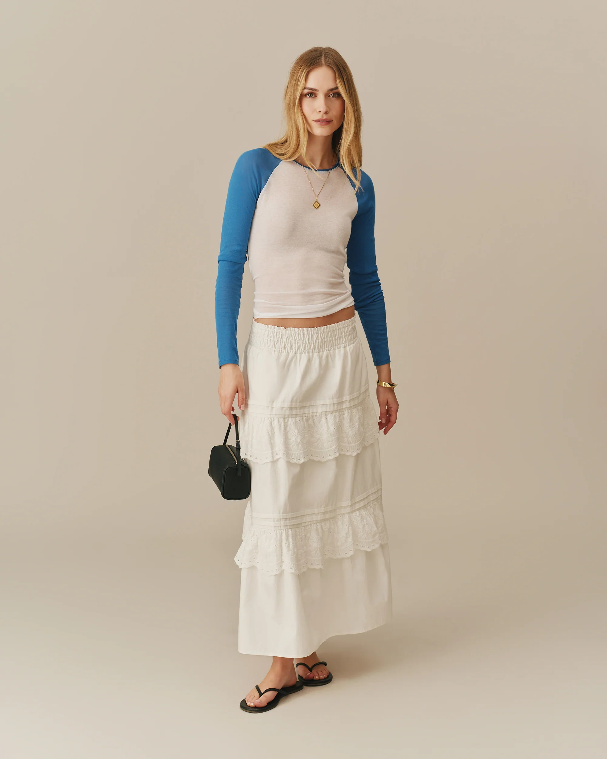 Women's Eyelet Tiered Skirt White - Image 2