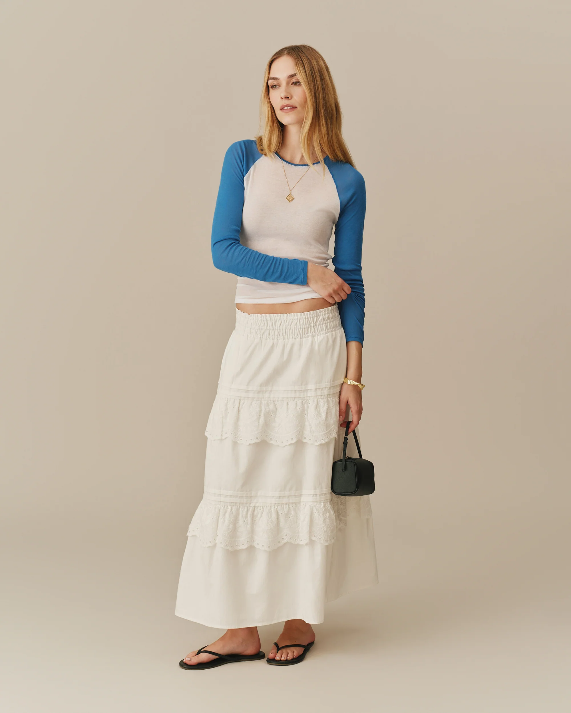 Women's Eyelet Tiered Skirt White - Image 3