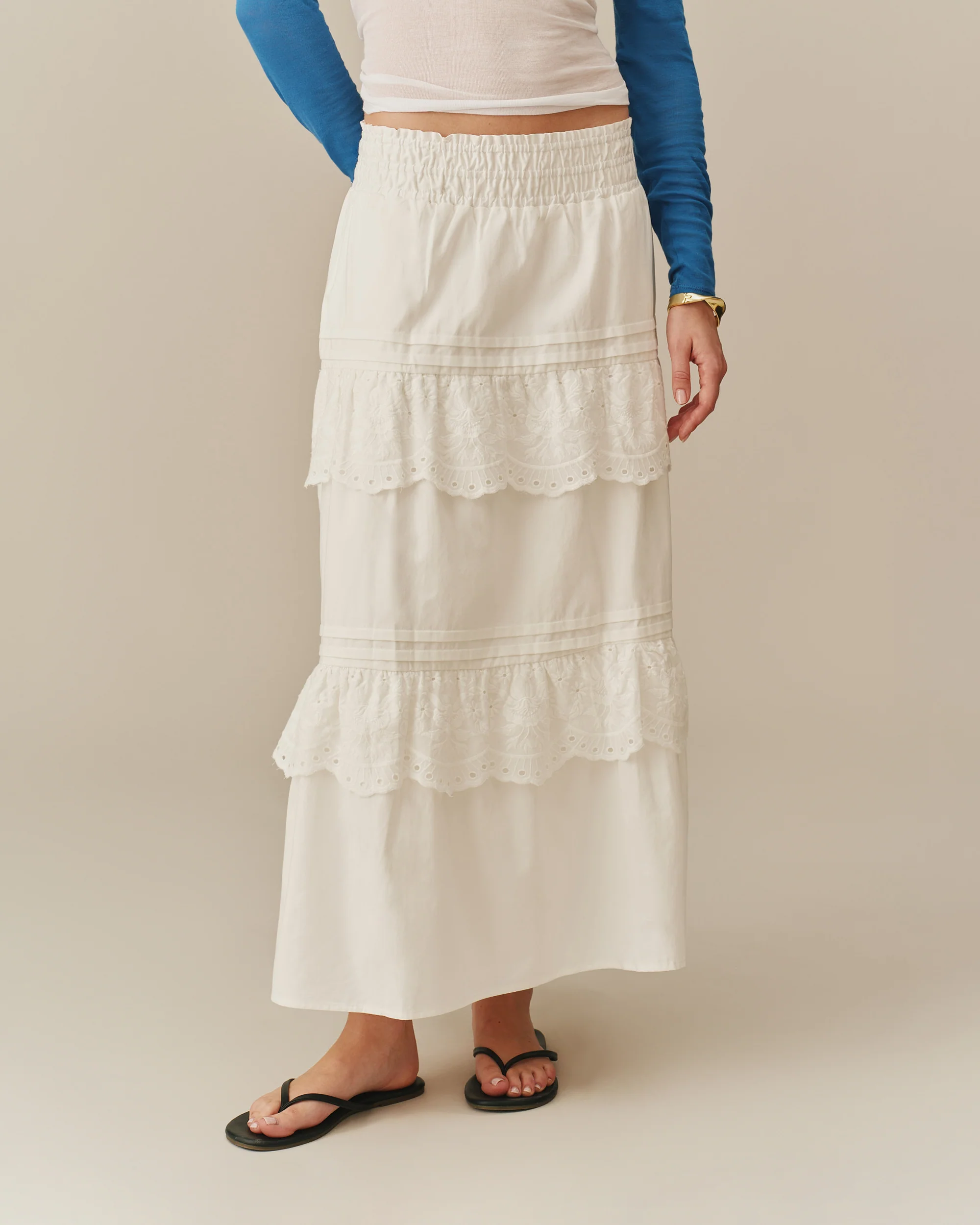 Women's Eyelet Tiered Skirt White - Image 4