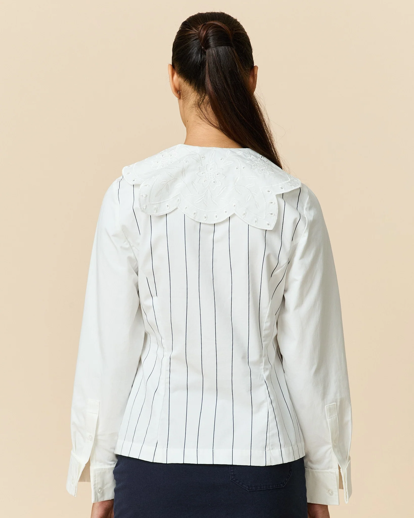 Women's Fitted Lace Collar Button Down Shirt White - Image 6