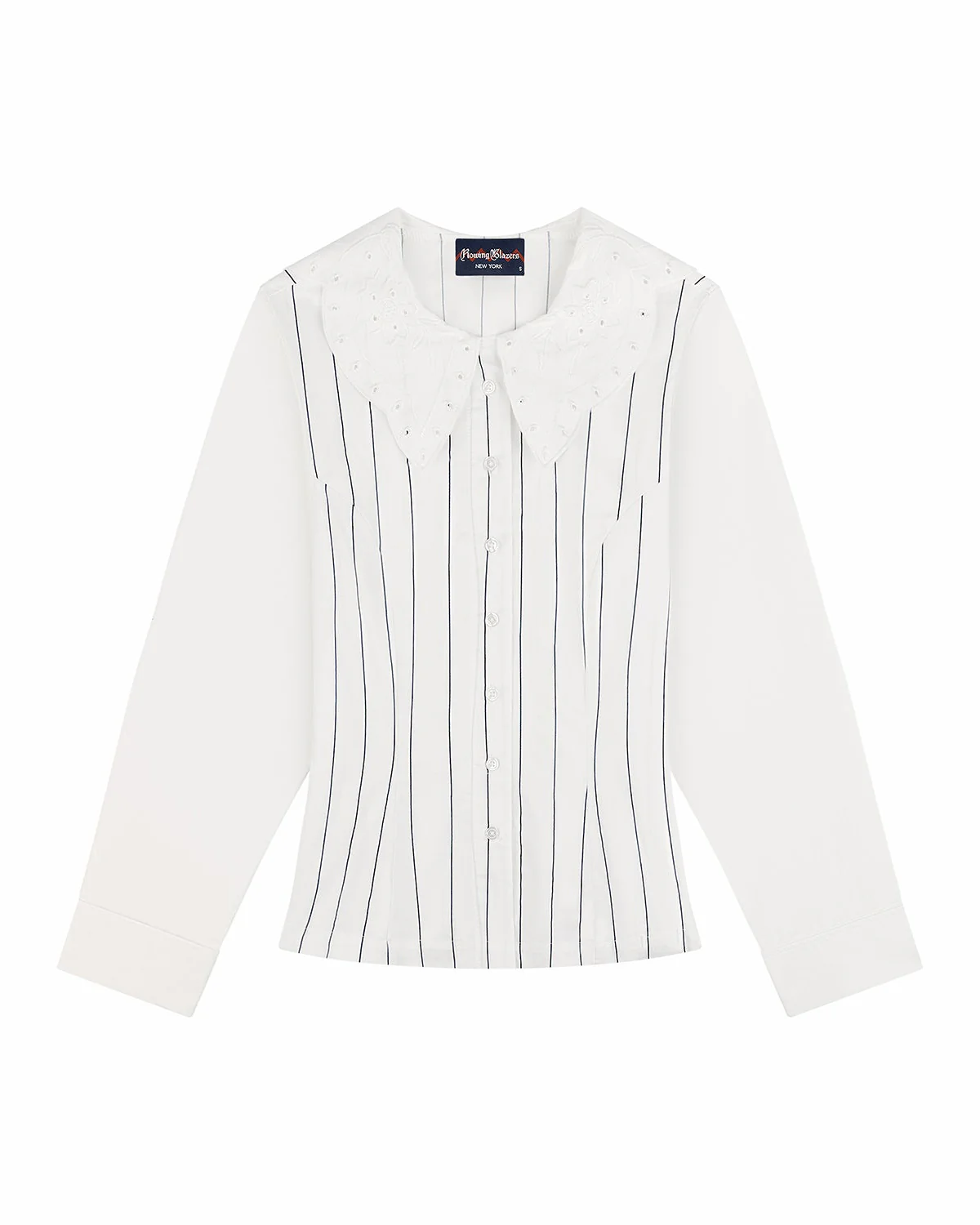 Women's Fitted Lace Collar Button Down Shirt White - Image 7