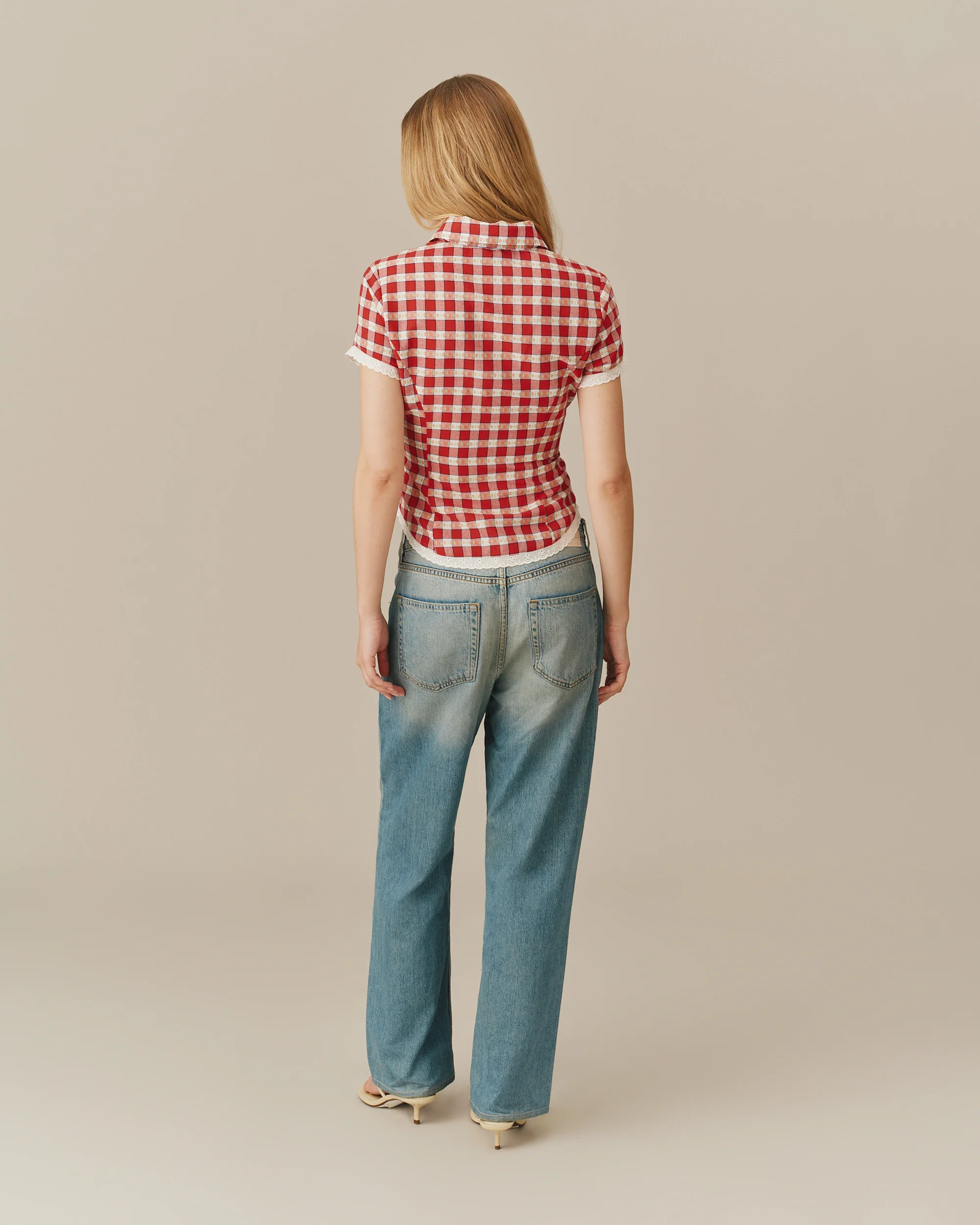 Women's Button Up Shirt Floral Gingham - Image 7