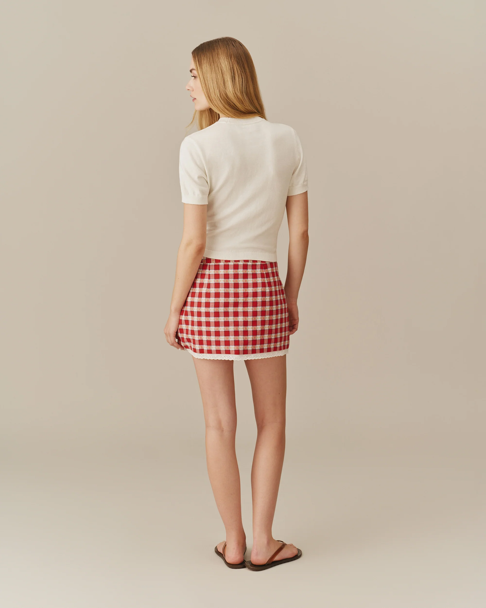 Women's Mini Skirt Red Floral Gingham - Image 4