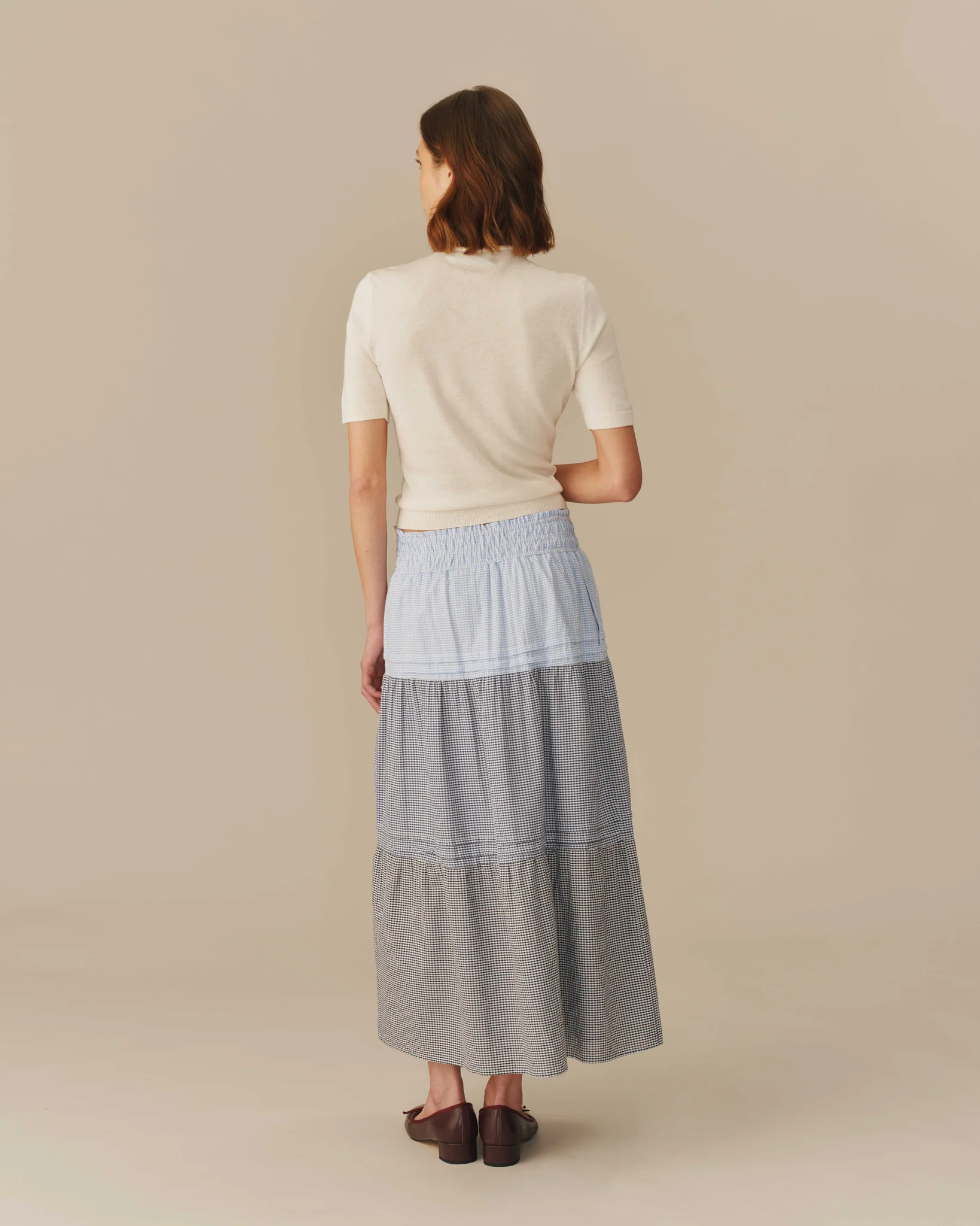 Women's Gingham Cotton Tiered Skirt Blue - Image 6