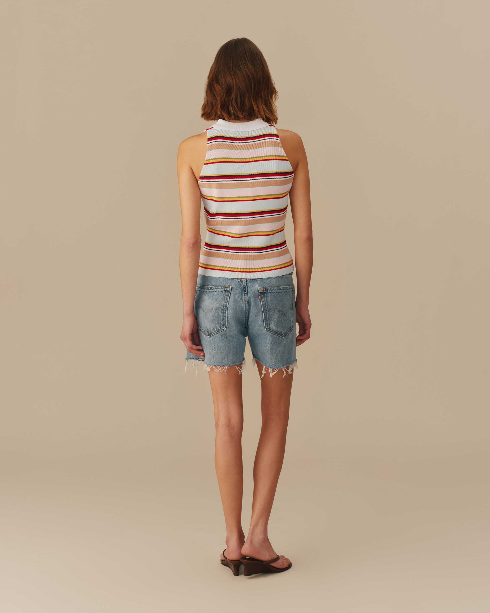 Women's Halter Polo Striped Tank Multi-Color - Image 4