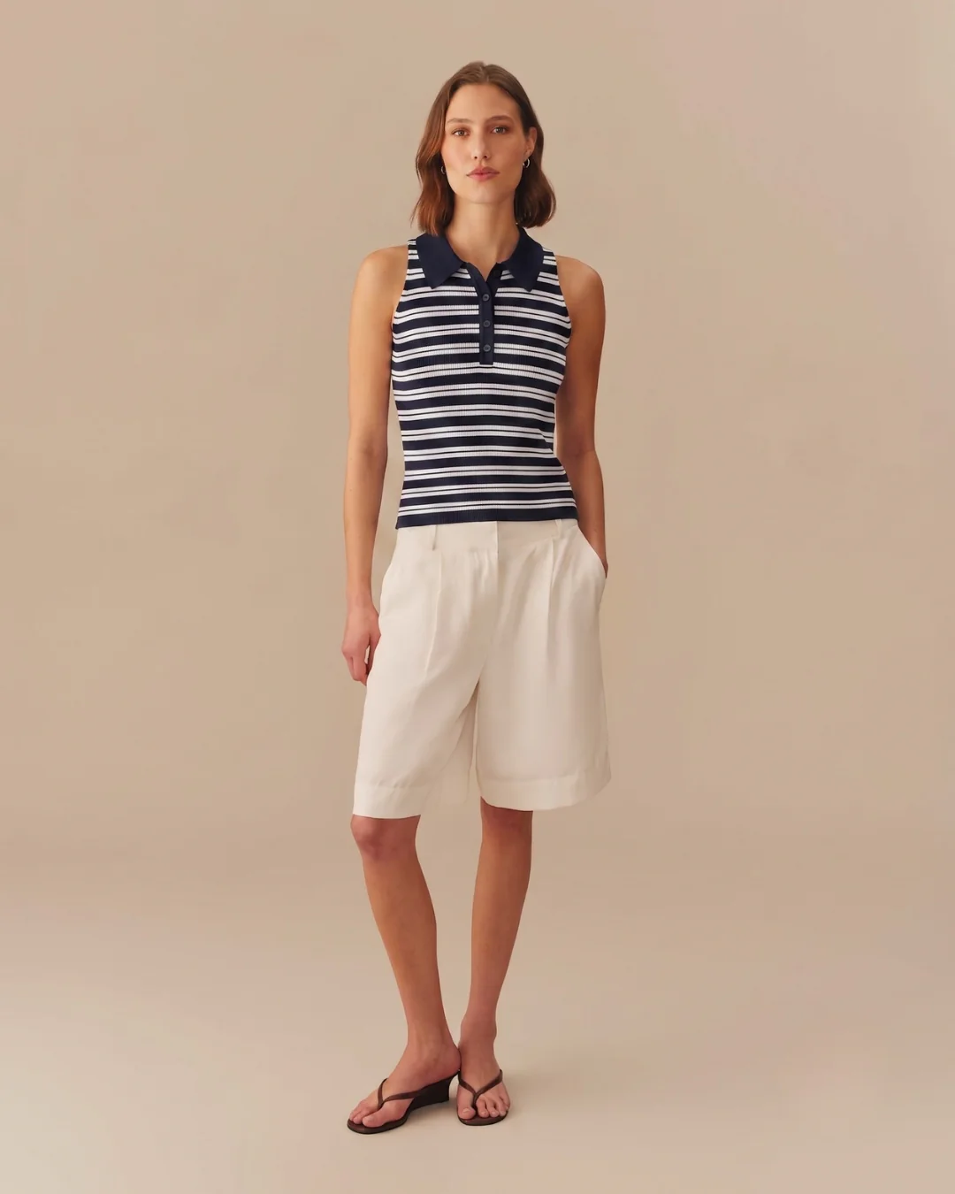 Women's Halter Polo Striped Tank Navy