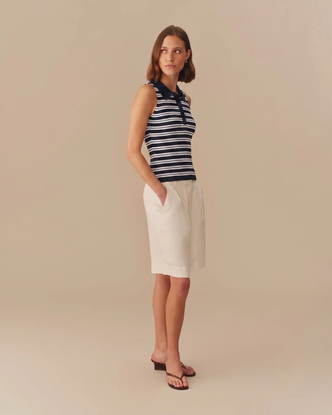 Women's Halter Polo Striped Tank Navy - Image 3