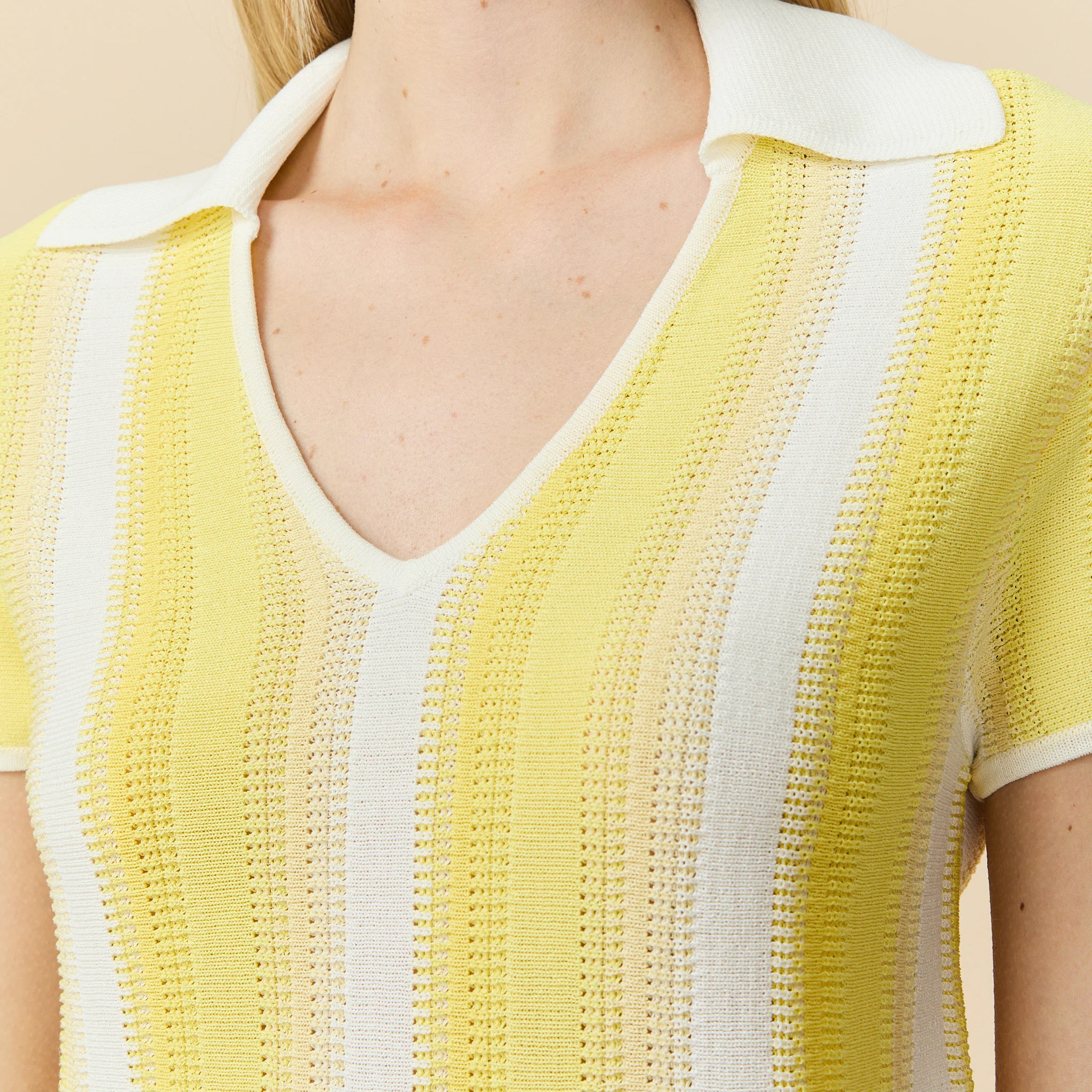 Women's Knit Cropped Polo Top Pale Yellow - Image 3