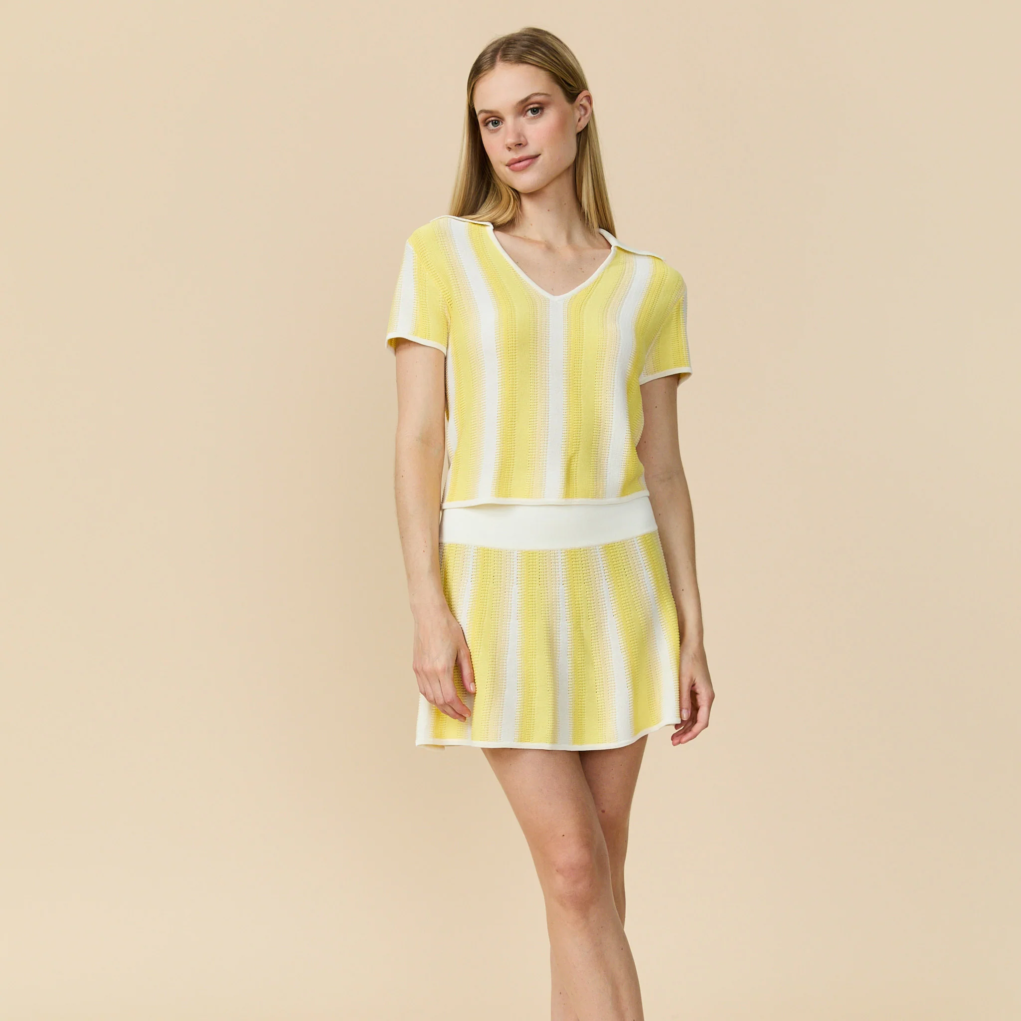 Women's Knit Cropped Polo Top Pale Yellow - Image 4