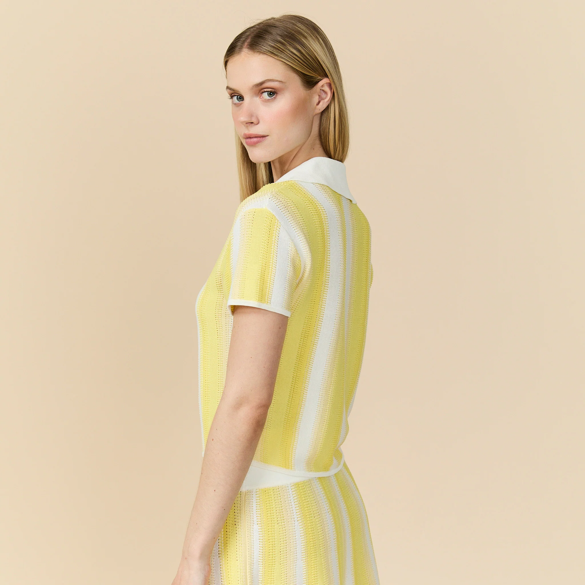 Women's Knit Cropped Polo Top Pale Yellow - Image 5