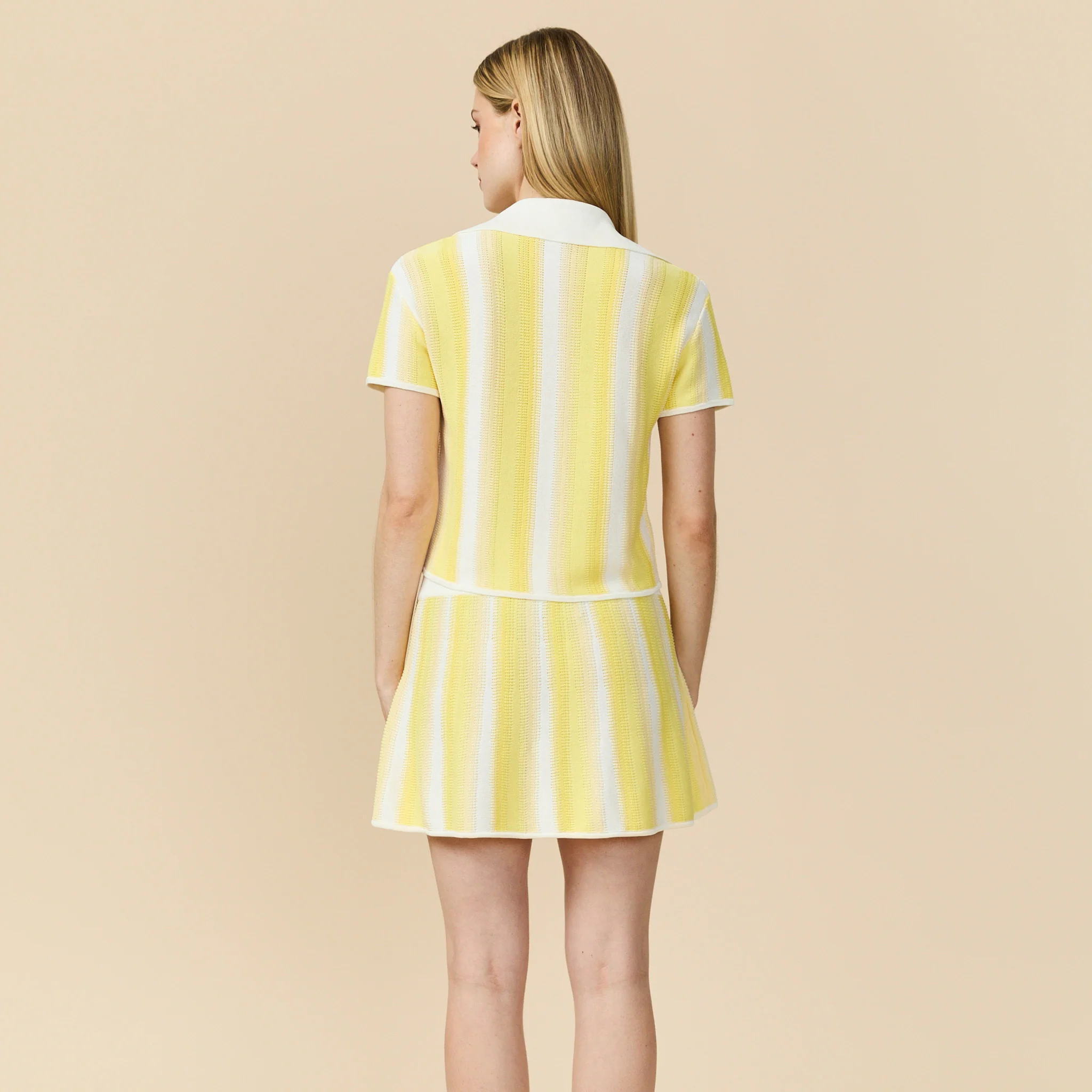 Women's Knit Cropped Polo Top Pale Yellow - Image 6