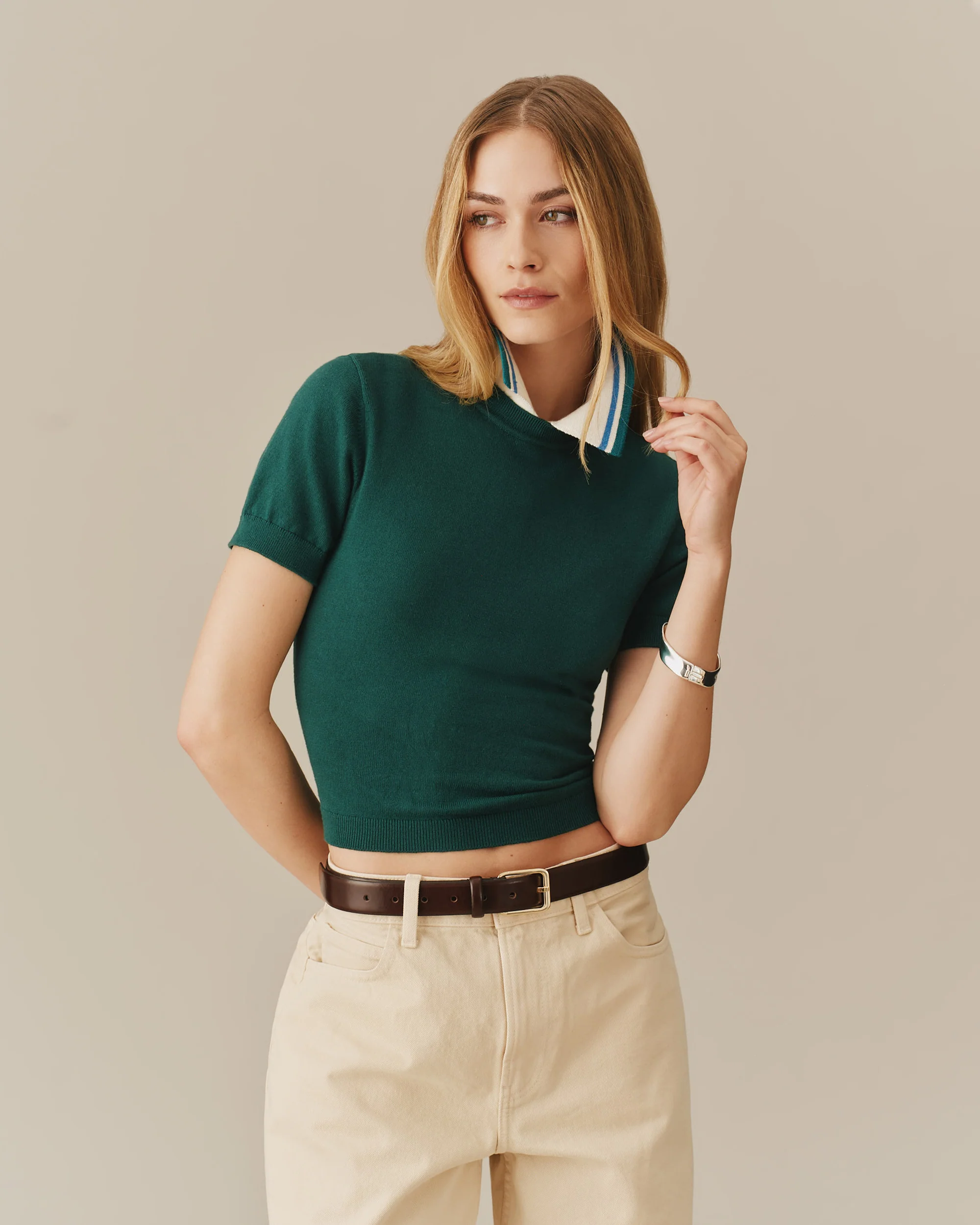 Women's Knit Detachable Collar White - Image 5