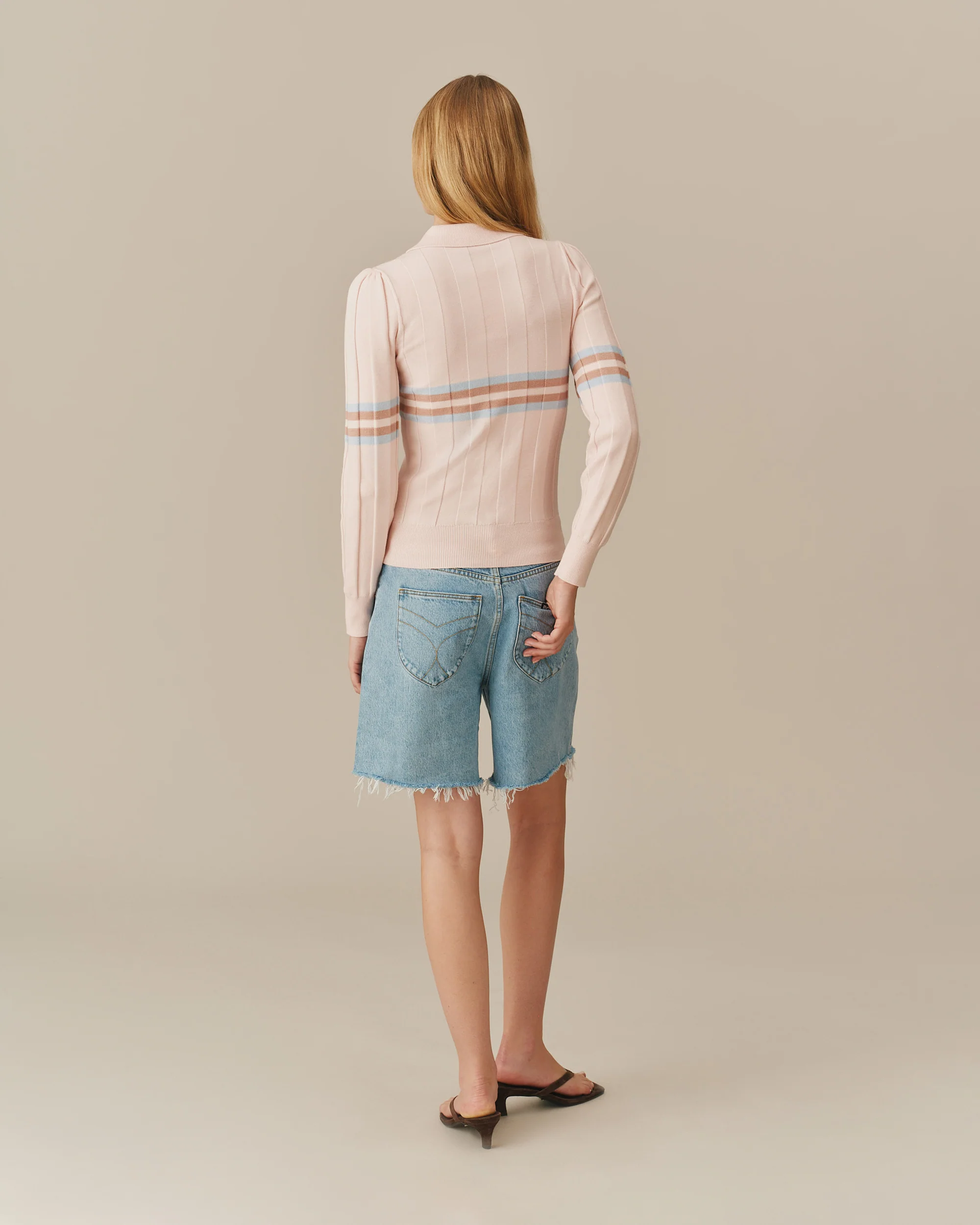 Women's Striped Sweater Polo Pink - Image 3