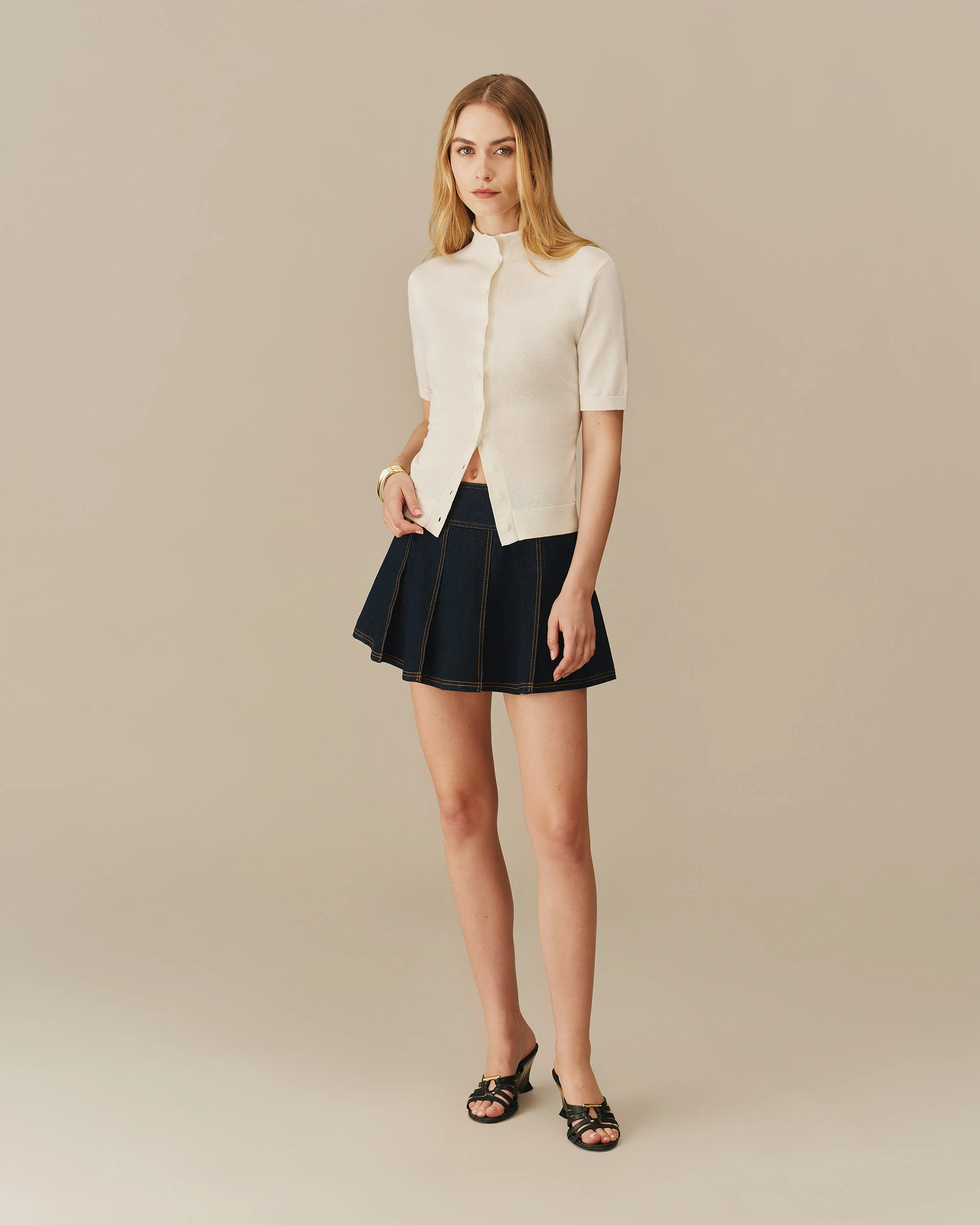 Lightweight Mock Neck Cardigan Cream - Image 4