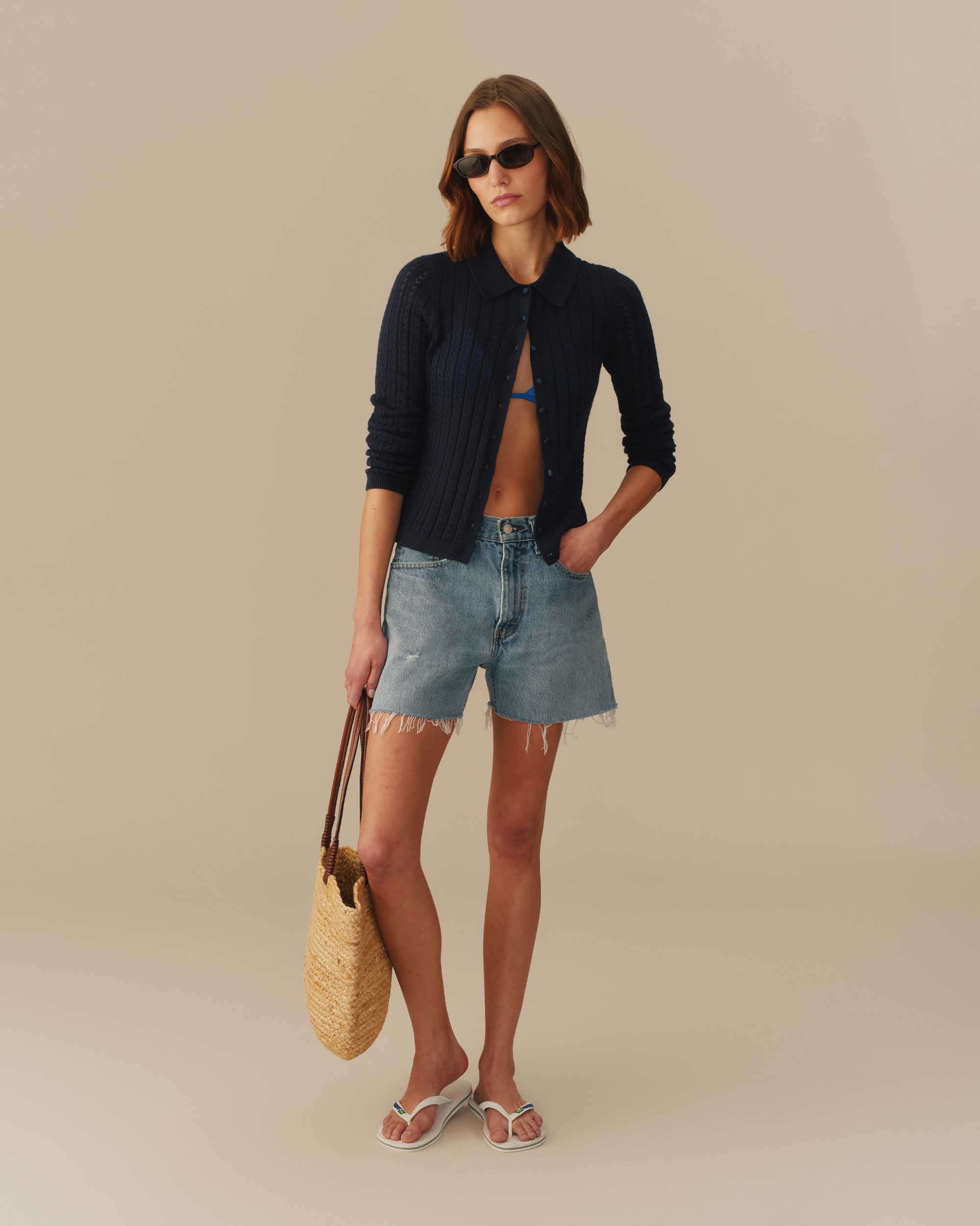 Lightweight Pointelle Cardigan Navy - Image 3