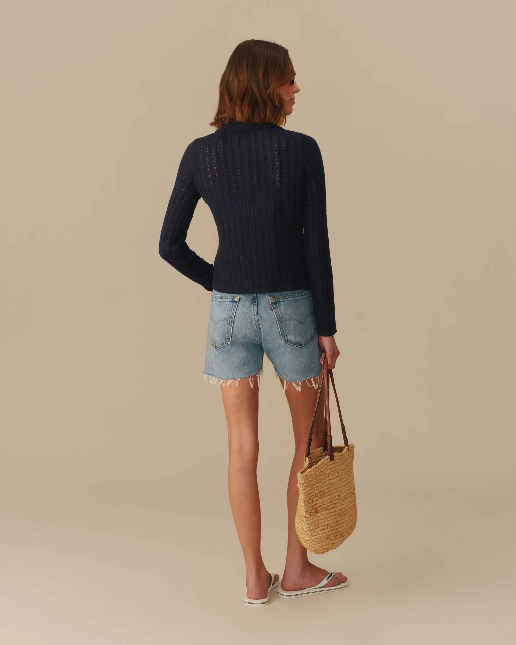 Lightweight Pointelle Cardigan Navy - Image 5