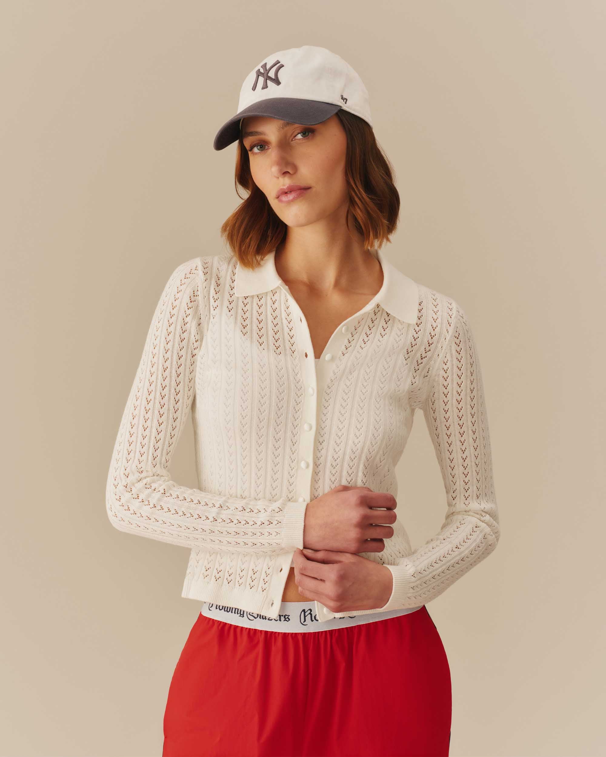 Lightweight Pointelle Cardigan White - Image 2