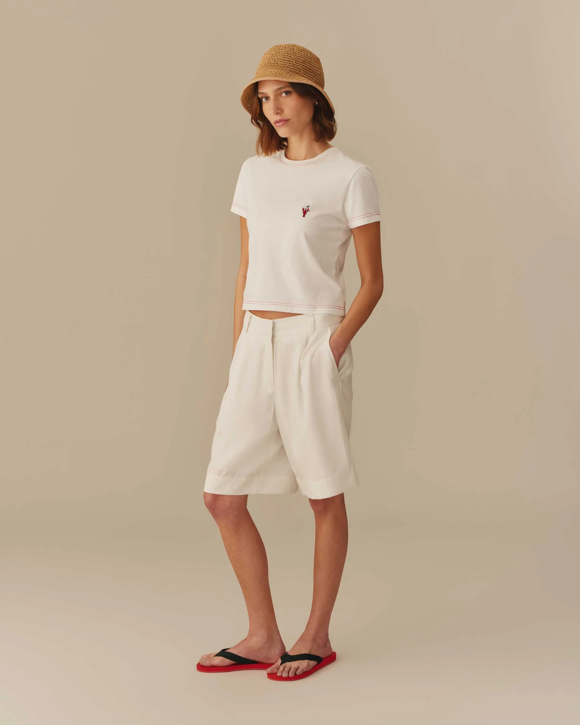 Women's Lobster Embroidered Graphic Tee Cream - Image 5